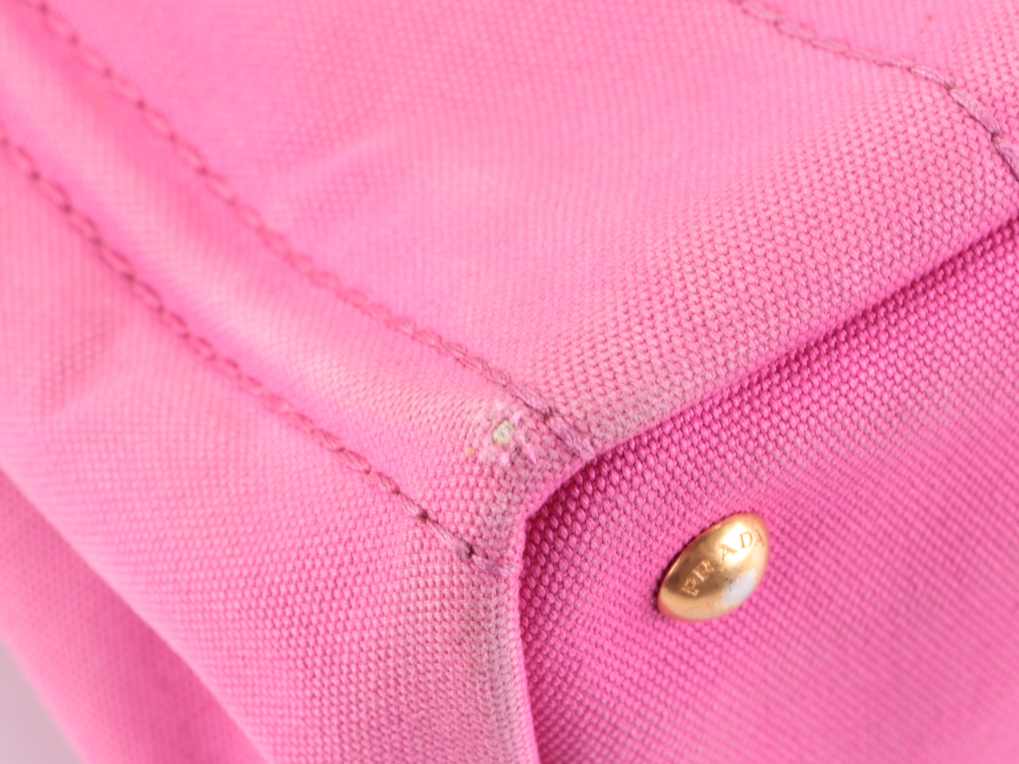 Prada Canapa Canvas Logo Small Tote Small in Pink