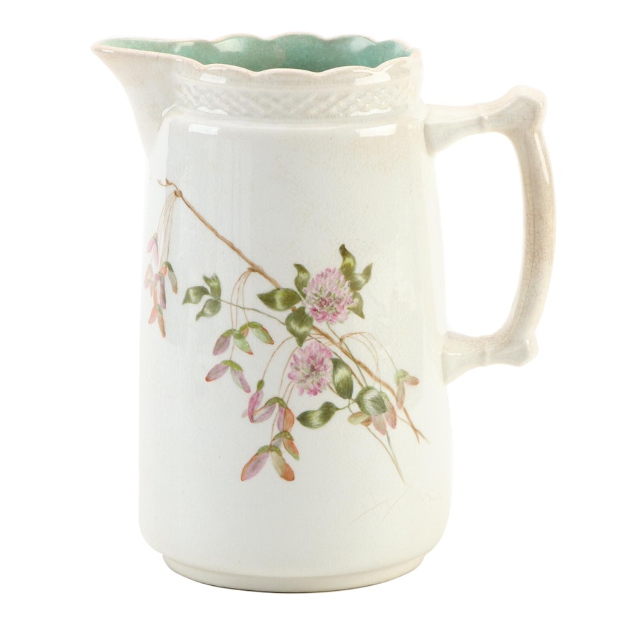 Hobbyist Hand-Painted Earthenware Pitcher, 1886