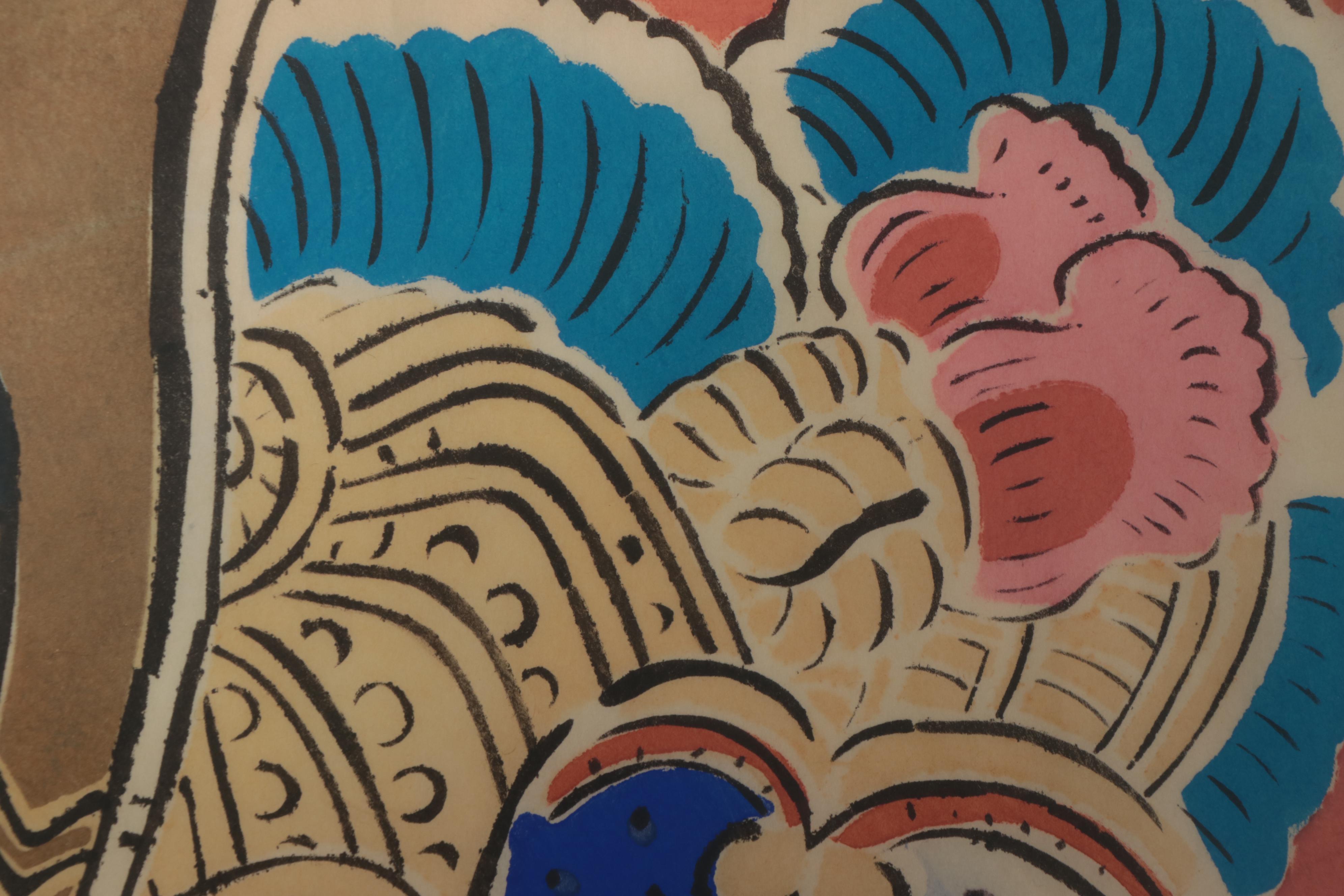 Japanese Woodblock Print of Samurai Warrior with Sword