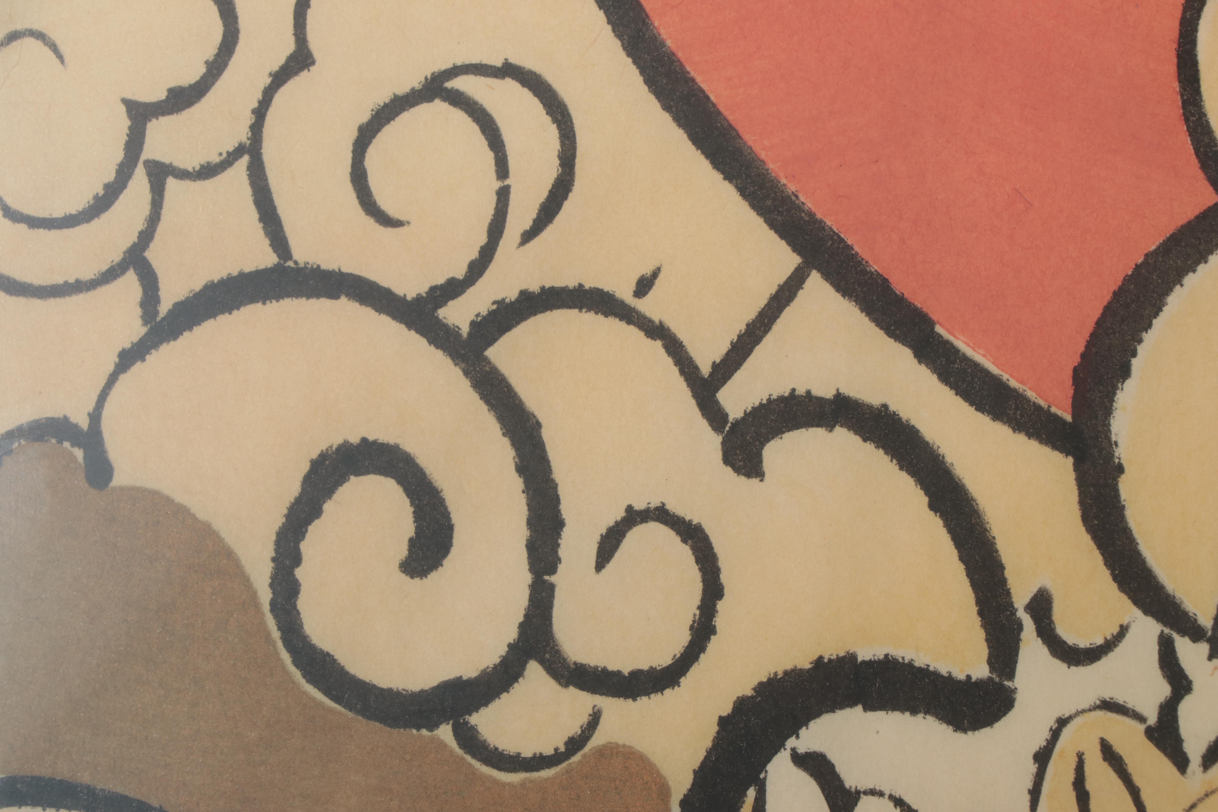 Japanese Woodblock Print of Samurai Warrior with Sword