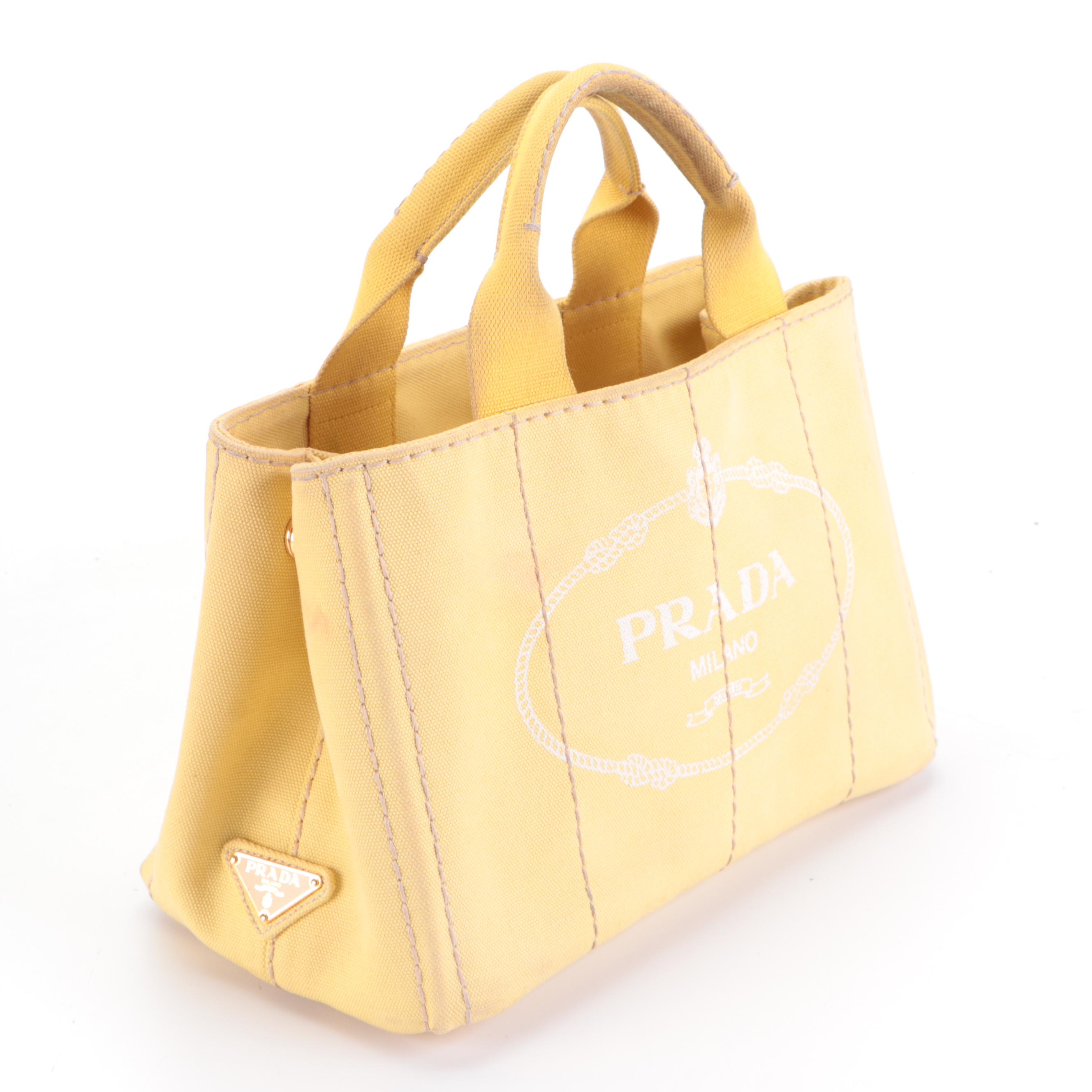 Prada Small Canapa Logo Tote Bag in Yellow Canvas