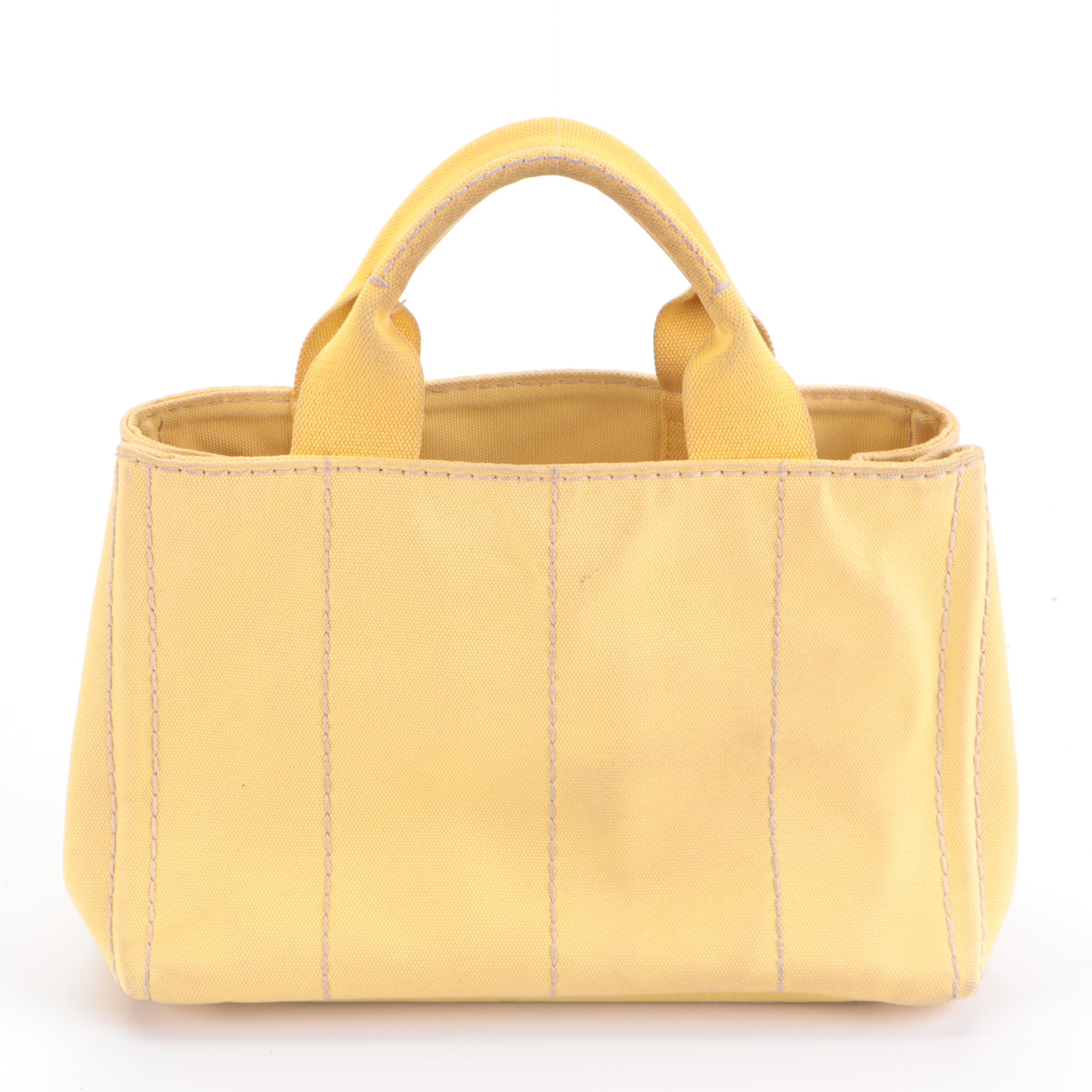 Prada Small Canapa Logo Tote Bag in Yellow Canvas