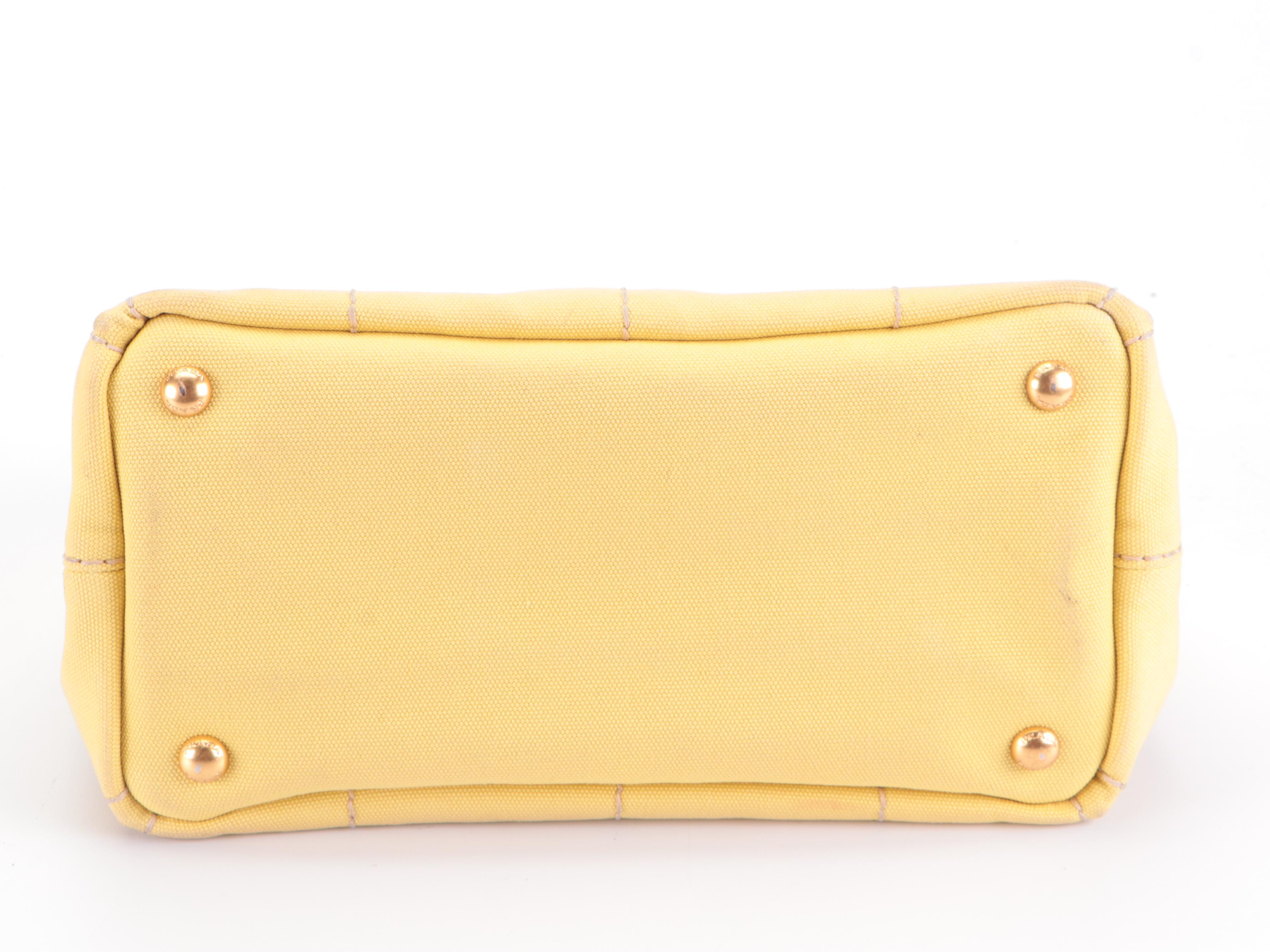 Prada Small Canapa Logo Tote Bag in Yellow Canvas