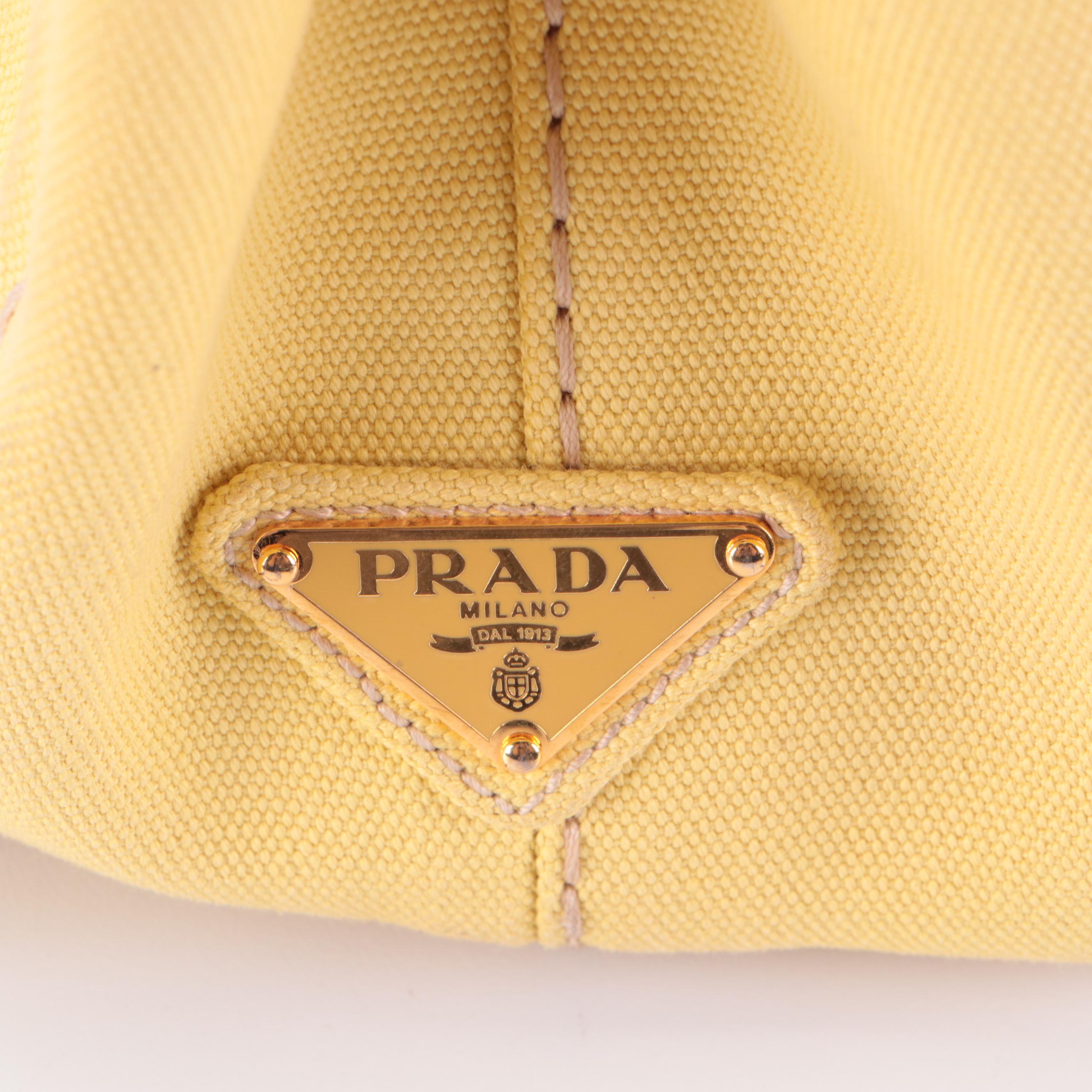 Prada Small Canapa Logo Tote Bag in Yellow Canvas