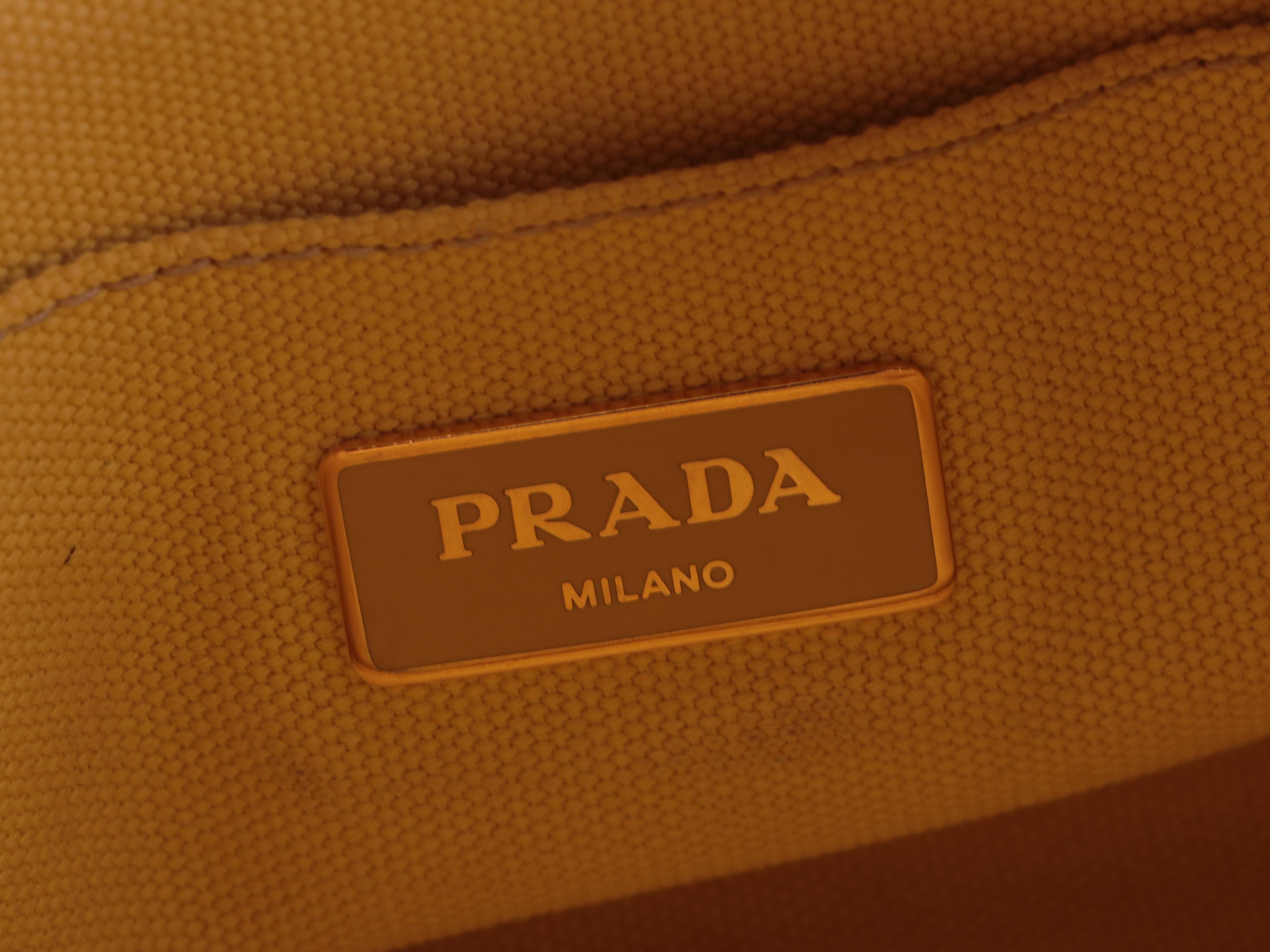Prada Small Canapa Logo Tote Bag in Yellow Canvas