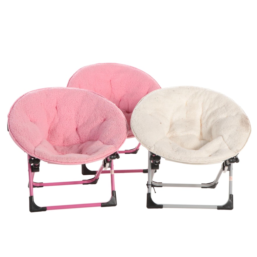 Three Portable Folding Papasan Style Children's Saucer Chairs