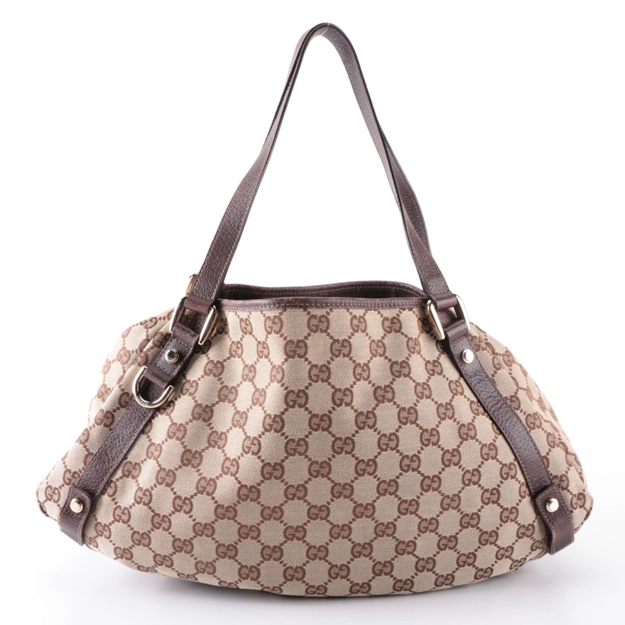 Gucci GG Canvas Tote with Brown Leather Trim