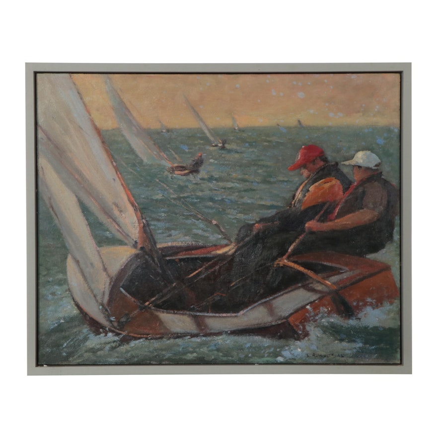 Robert Alan Waltsak Nautical Scene Oil Painting