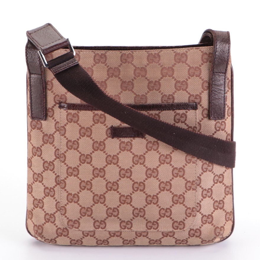 Gucci Crossbody Bag in GG Canvas, Dark Brown Leather, and Nylon