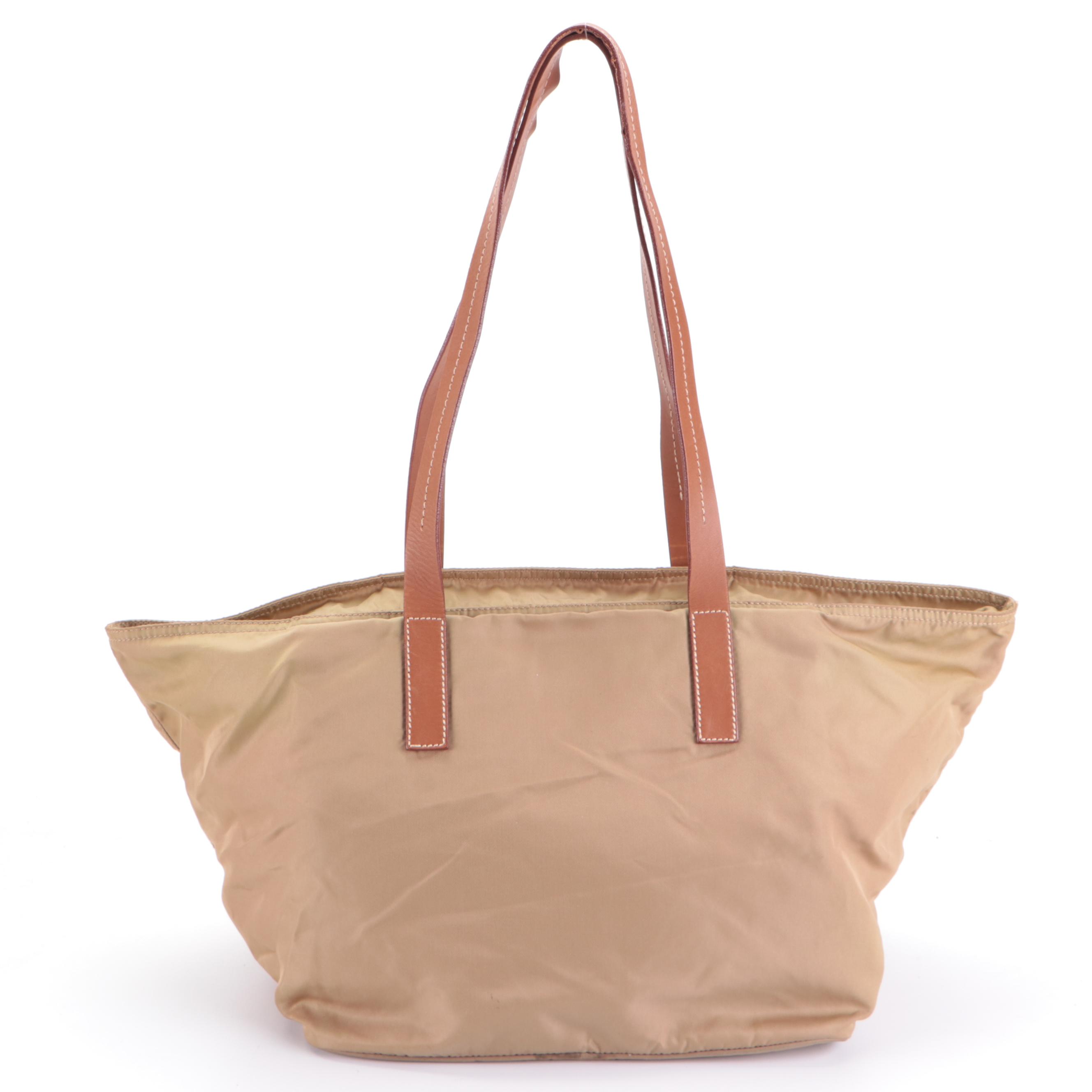 Prada Zip-Top Shoulder Tote Bag in Nylon Tessuto with Leather Trim