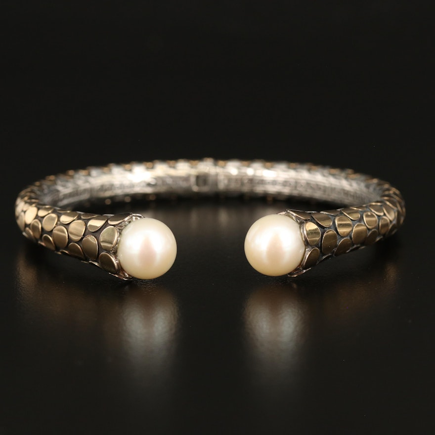 John Hardy "Dot" Sterling Pearl Cuff with 18K Gold Accents