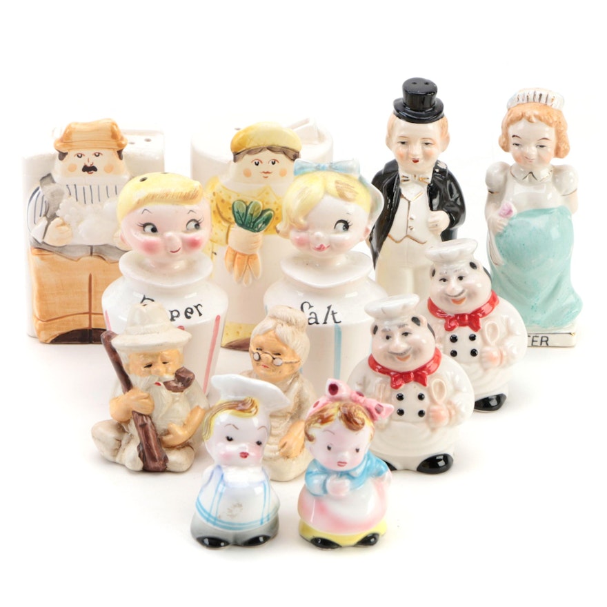 Lefton's and Other Figural Ceramic Salt and Pepper Shakers, Mid-Late 20th C.