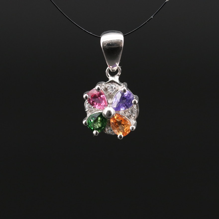 Sterling Silver Sapphire, Tourmaline and White Zircon Pendant