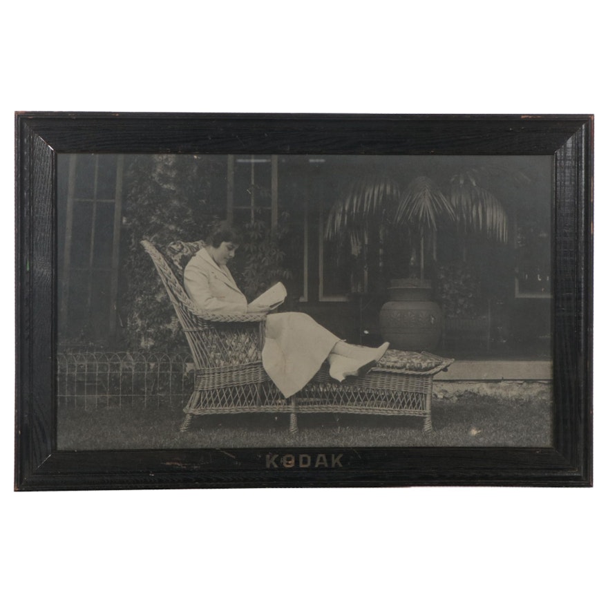 Silver Print of Woman Reading in Chair, Early 20th Century