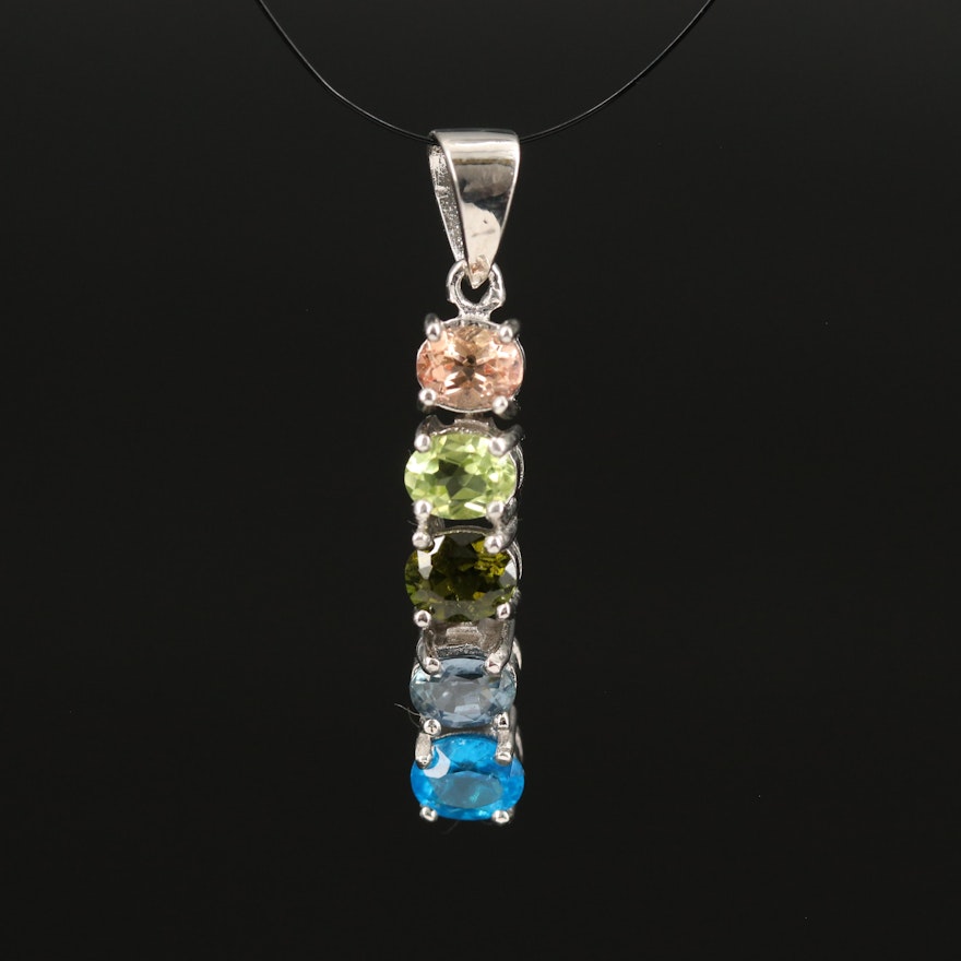 Sterling Pendant Including Sapphire, Tourmaline and Apatite