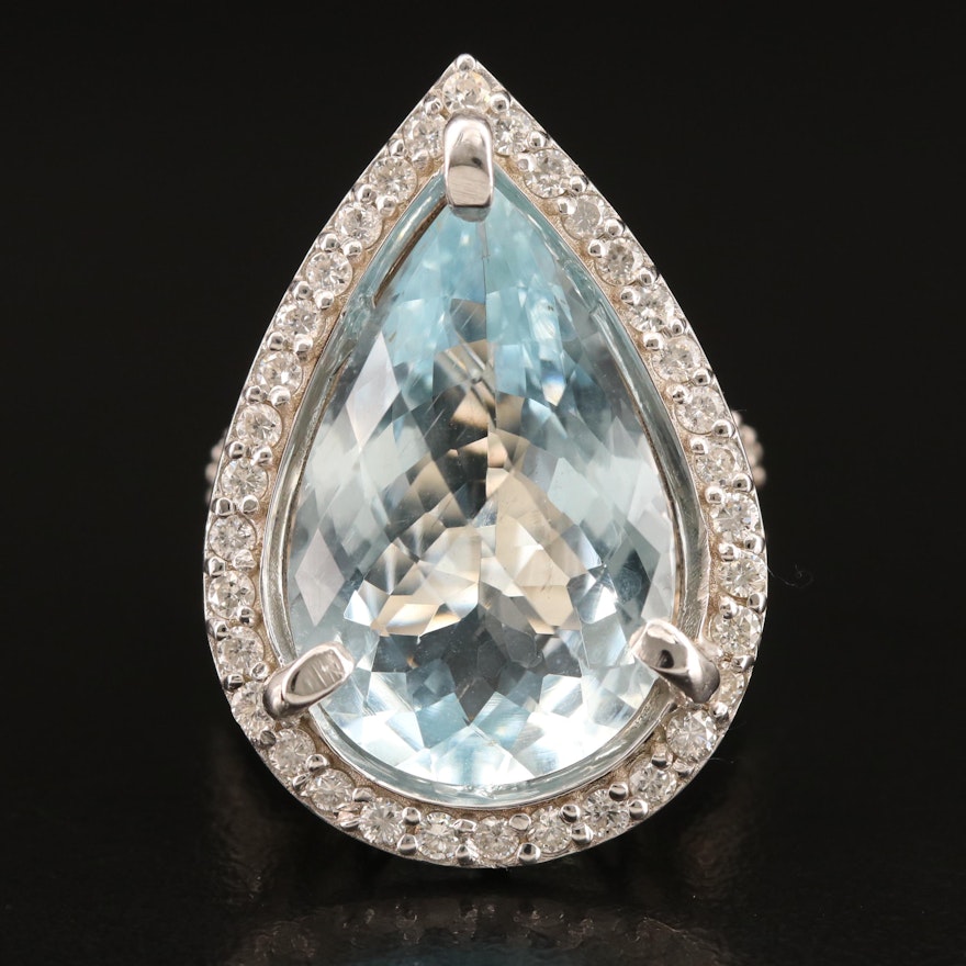 18K 18.22 CT Aquamarine and 1.26 CTW Diamond Teardrop Ring