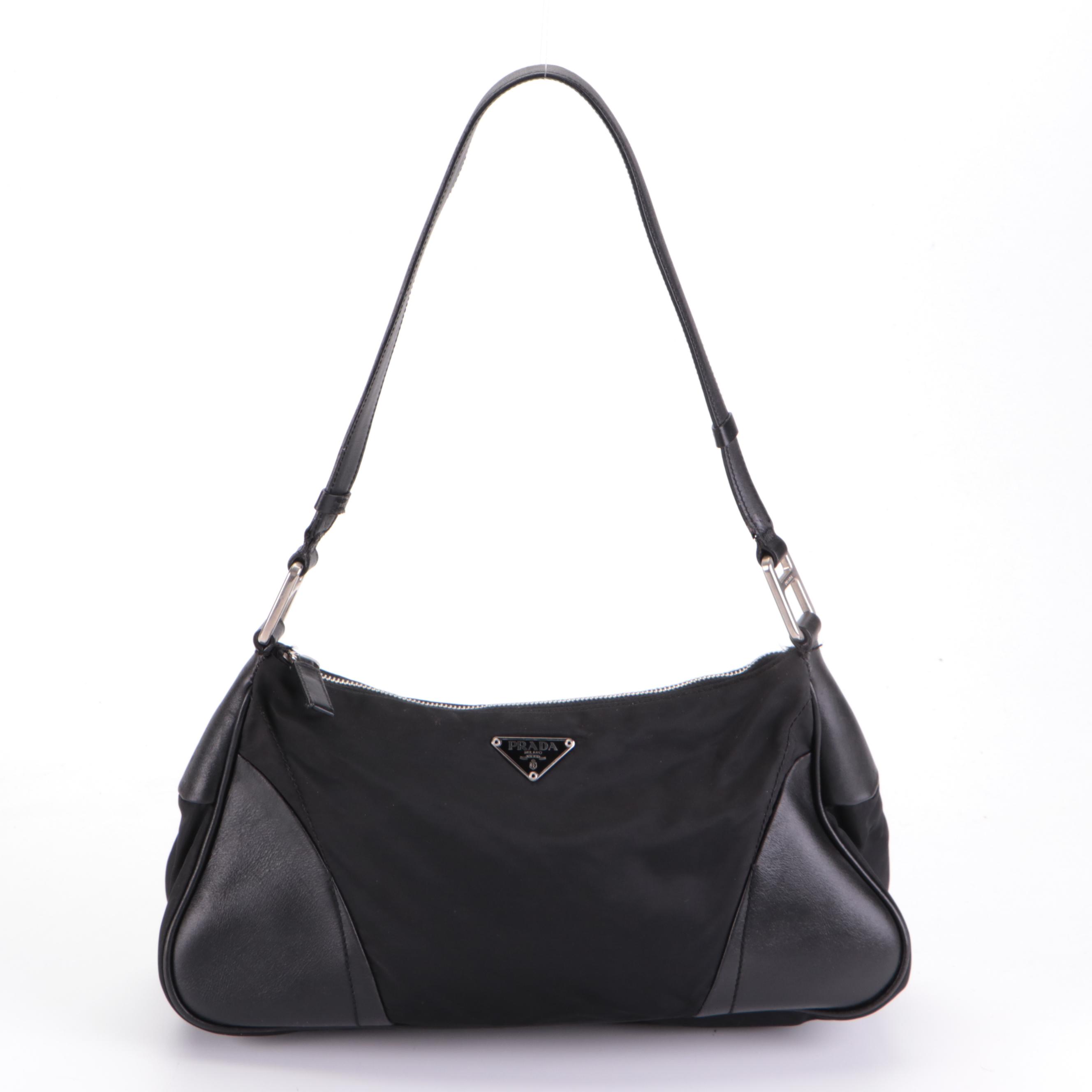 Prada Small Shoulder Bag in Black Tessuto Nylon and Smooth Leather