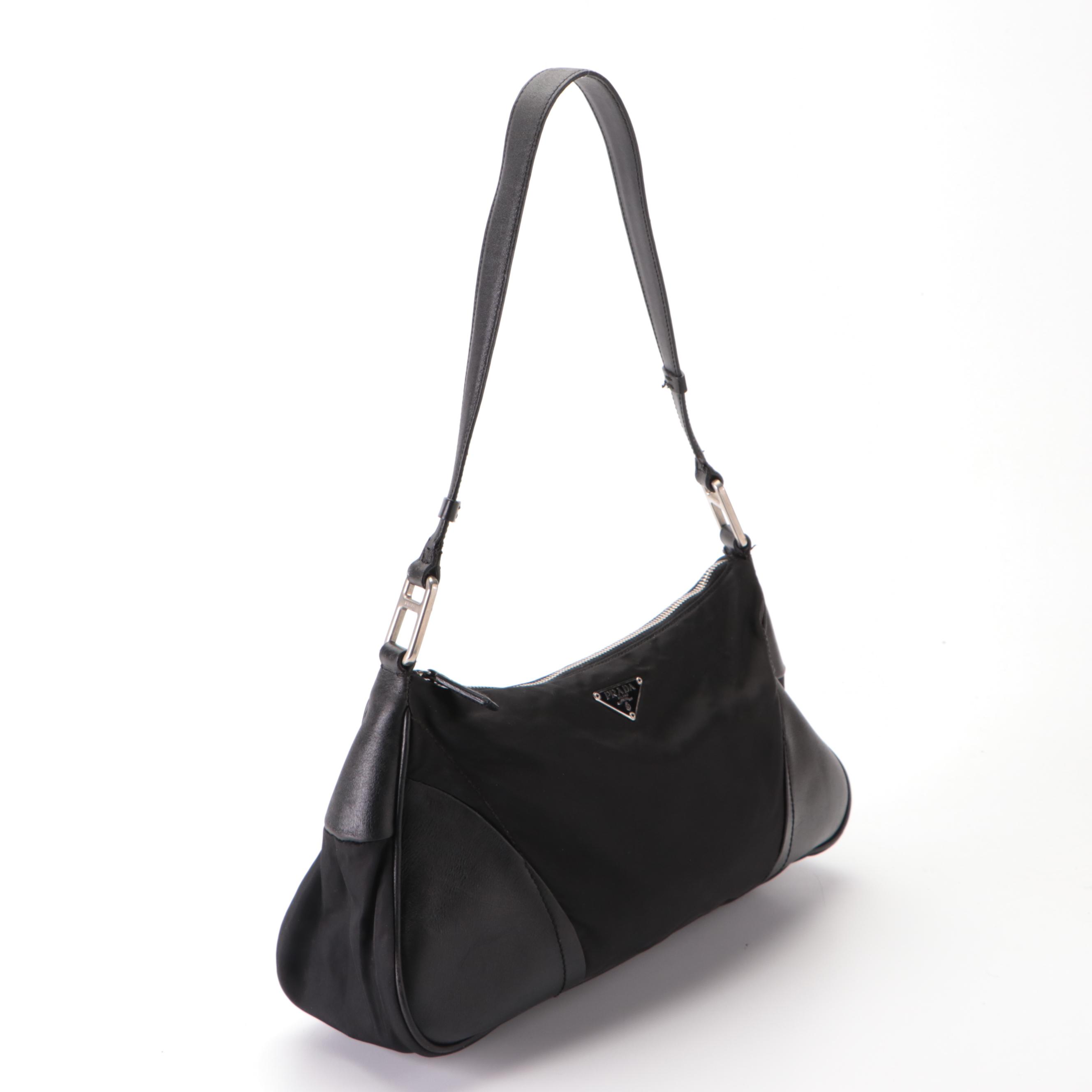 Prada Small Shoulder Bag in Black Tessuto Nylon and Smooth Leather