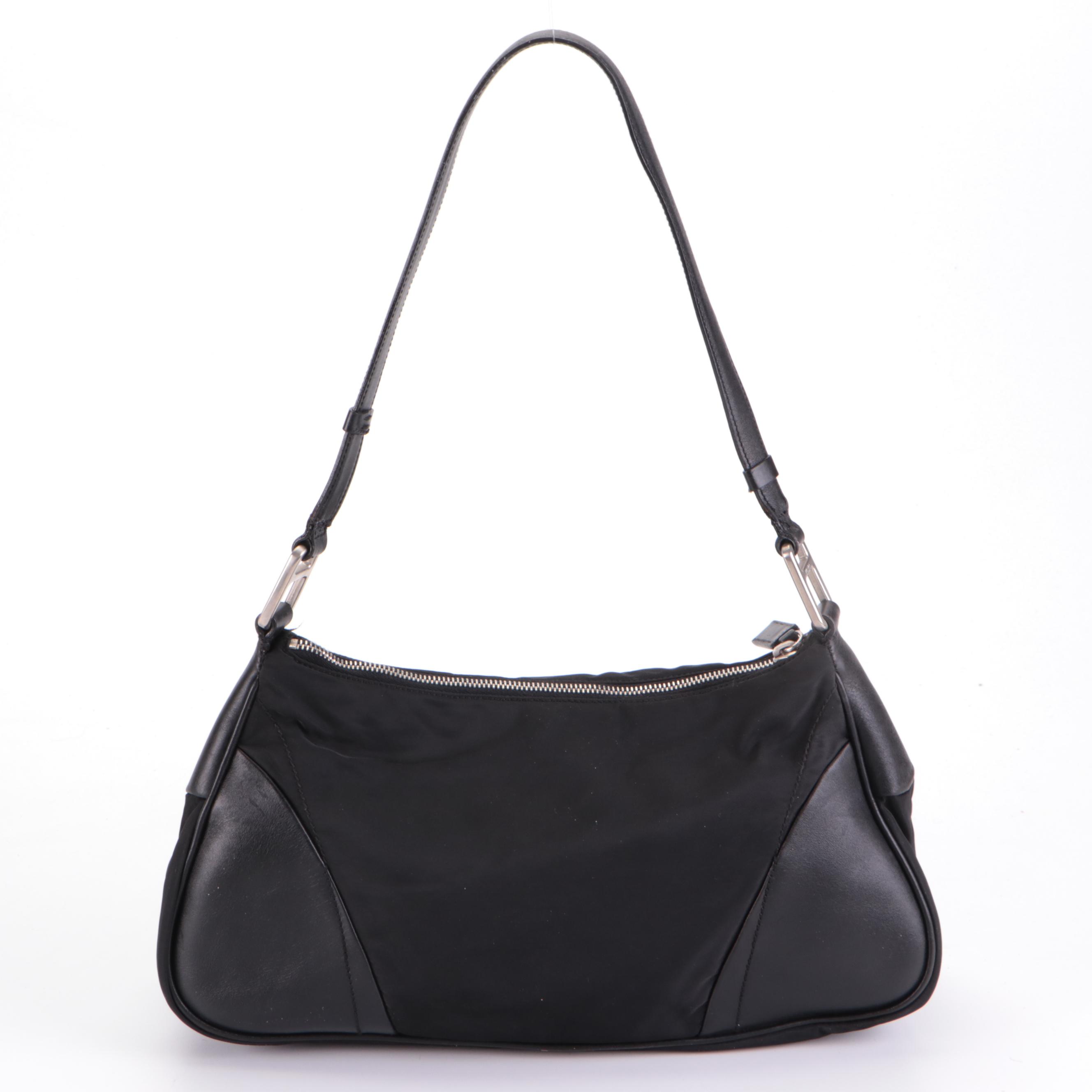 Prada Small Shoulder Bag in Black Tessuto Nylon and Smooth Leather