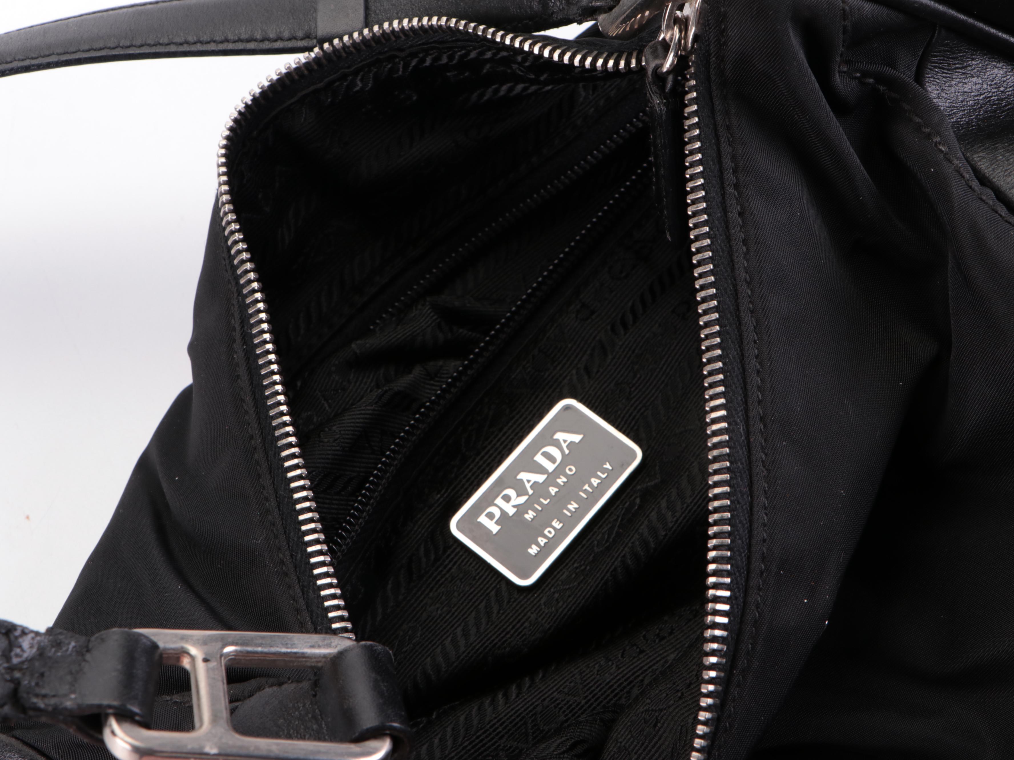 Prada Small Shoulder Bag in Black Tessuto Nylon and Smooth Leather