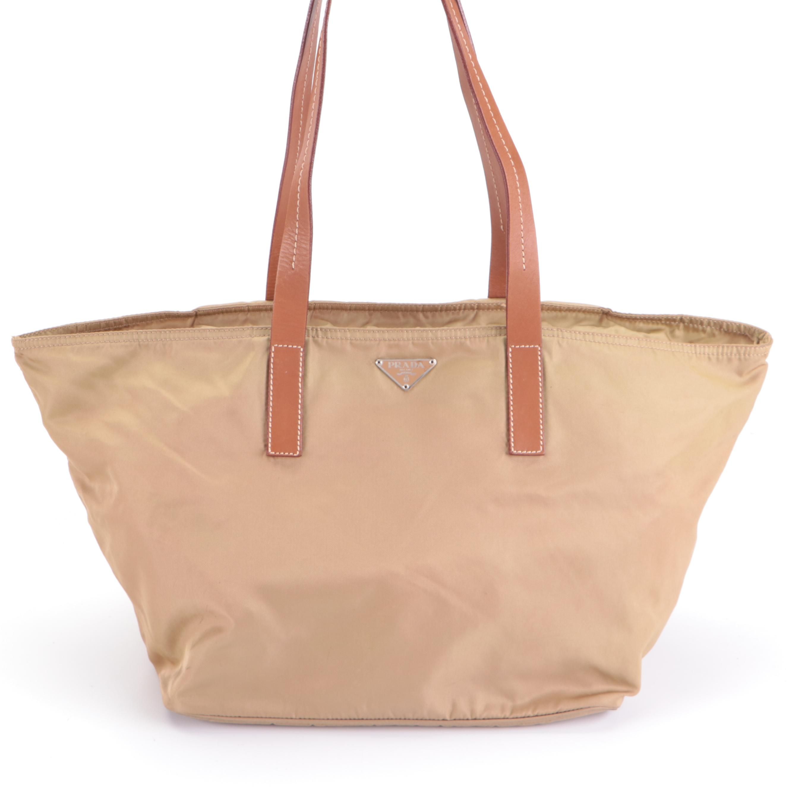 Prada Zip-Top Shoulder Tote Bag in Nylon Tessuto with Leather Trim