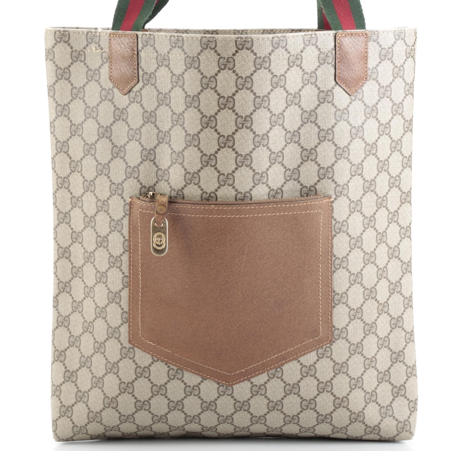 Gucci Web Strap Tote in GG Supreme Canvas with Leather Trim