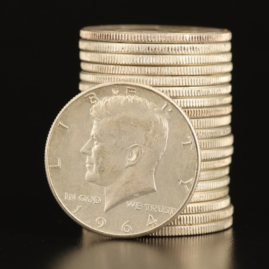 Twenty 1964 Silver Kennedy Half Dollars