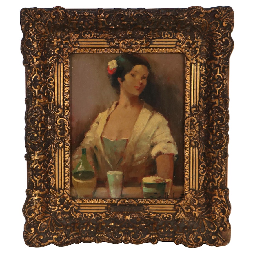 Juan Giralt-Lerin Oil Painting of Woman, Mid-20th Century