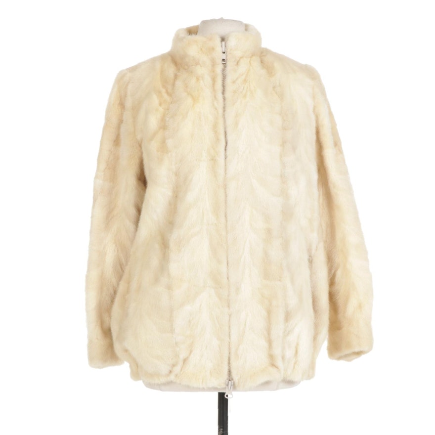 Pieced Blond Mink Fur Zip-Up Jacket with Stand Collar, Mid to Late 20th C.