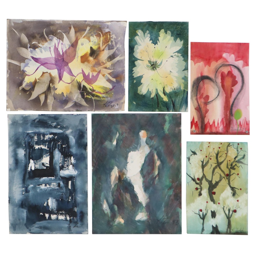 Kathleen Zimbicki Abstract Watercolor Paintings, Late 20th Century