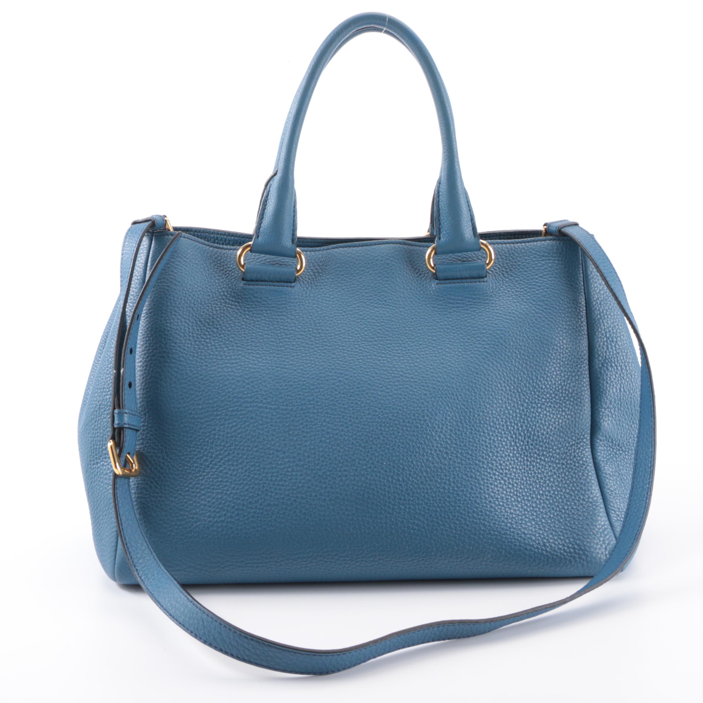 Prada Two Handle Satchel in Cobalt Vitello Daino Leather