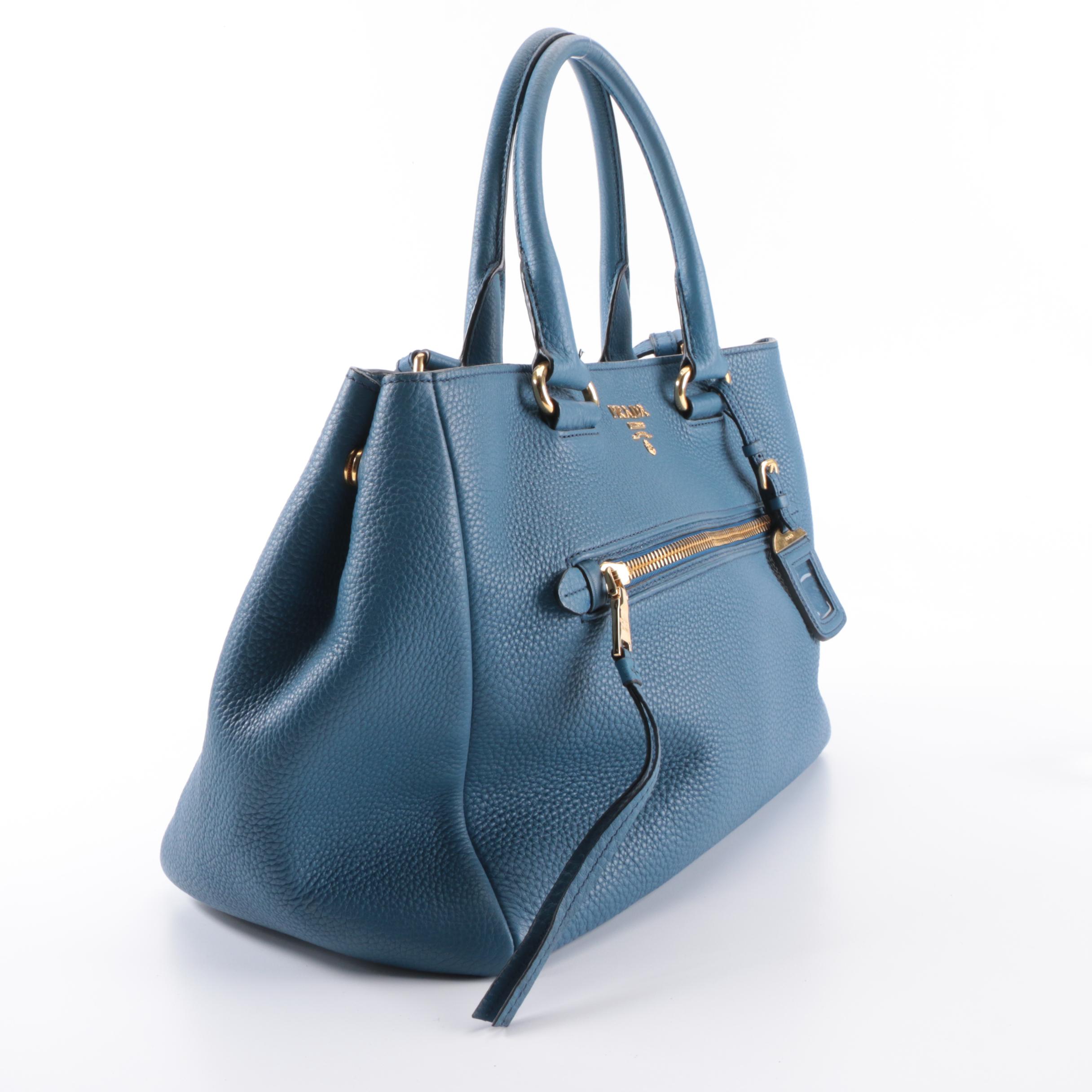 Prada Two Handle Satchel in Cobalt Vitello Daino Leather