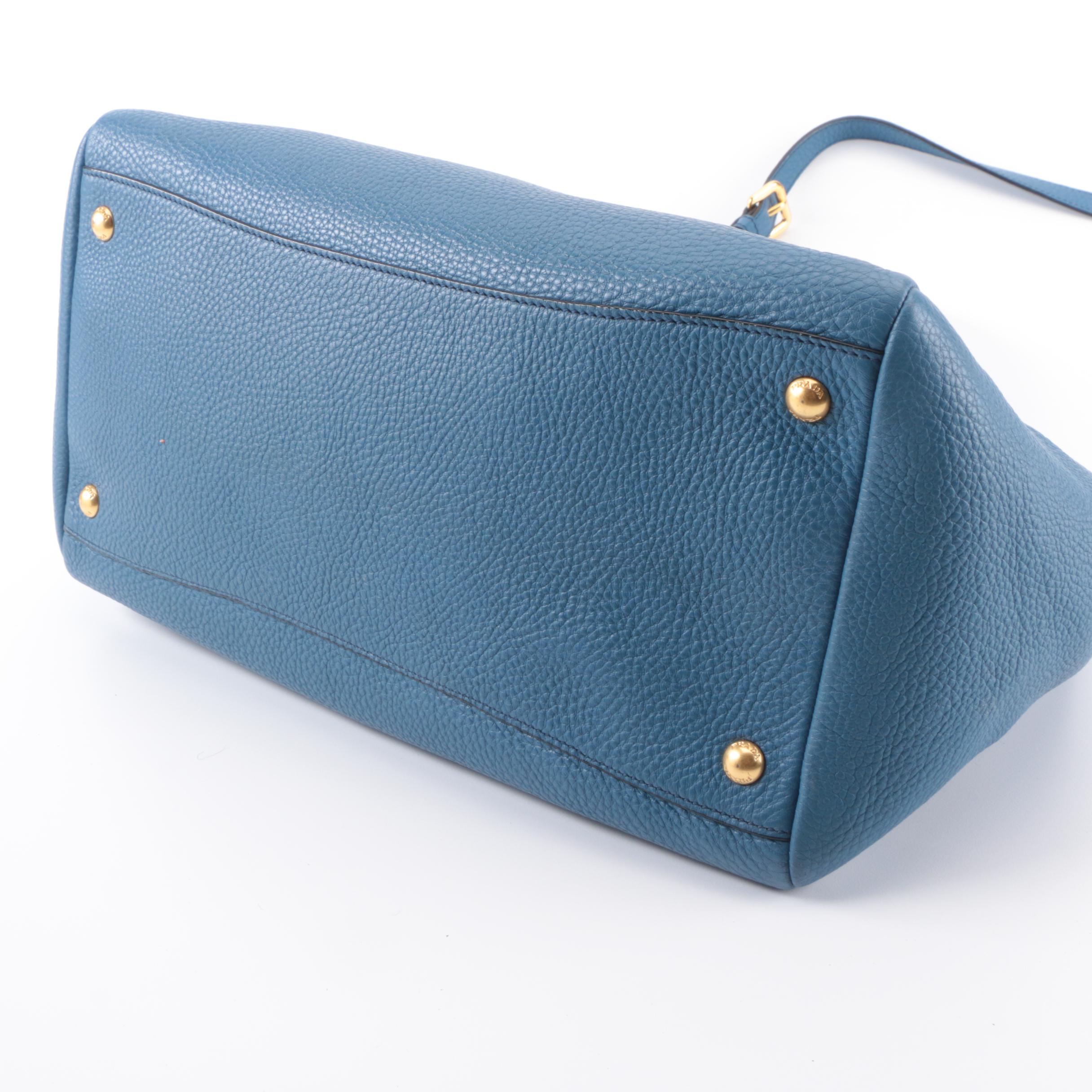 Prada Two Handle Satchel in Cobalt Vitello Daino Leather