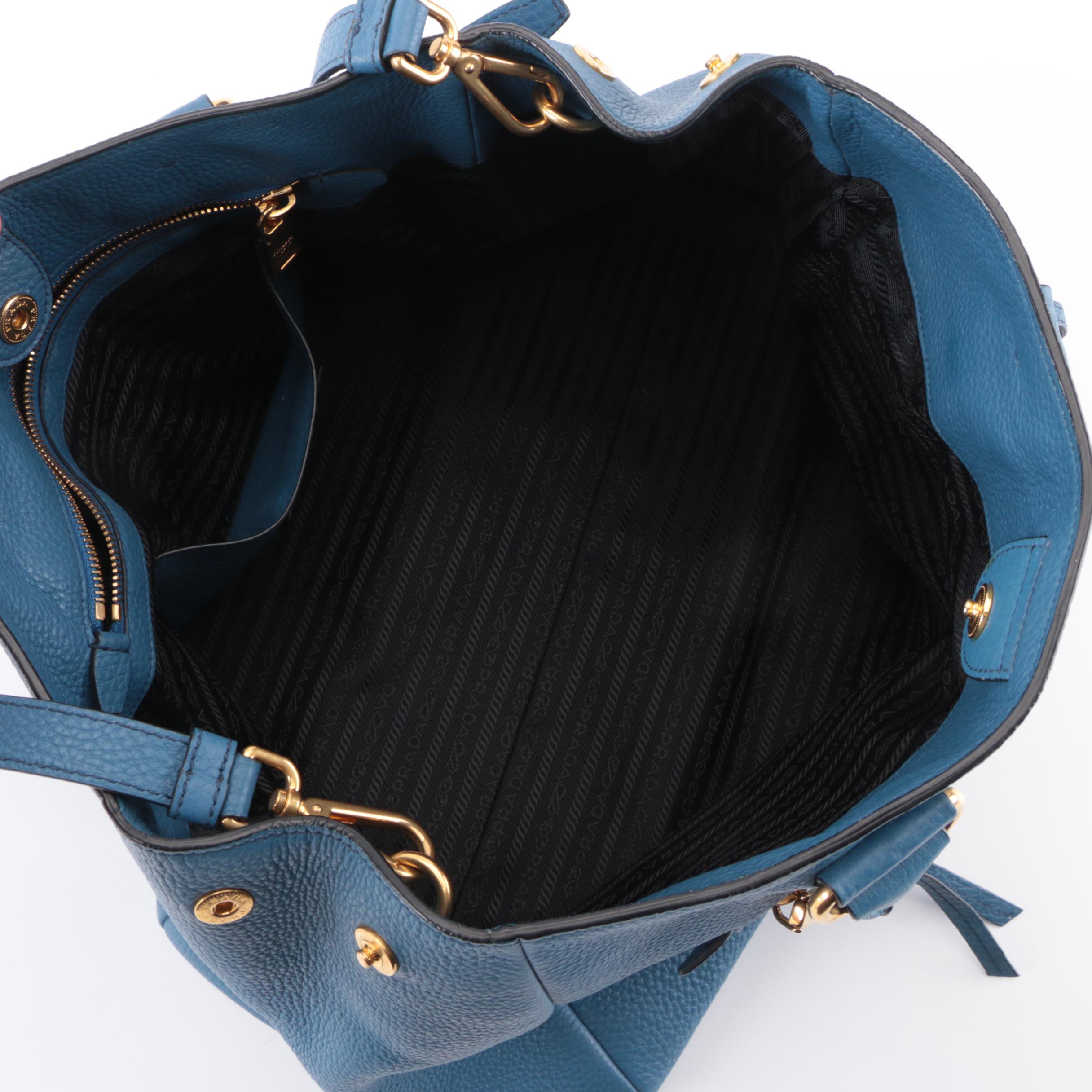 Prada Two Handle Satchel in Cobalt Vitello Daino Leather