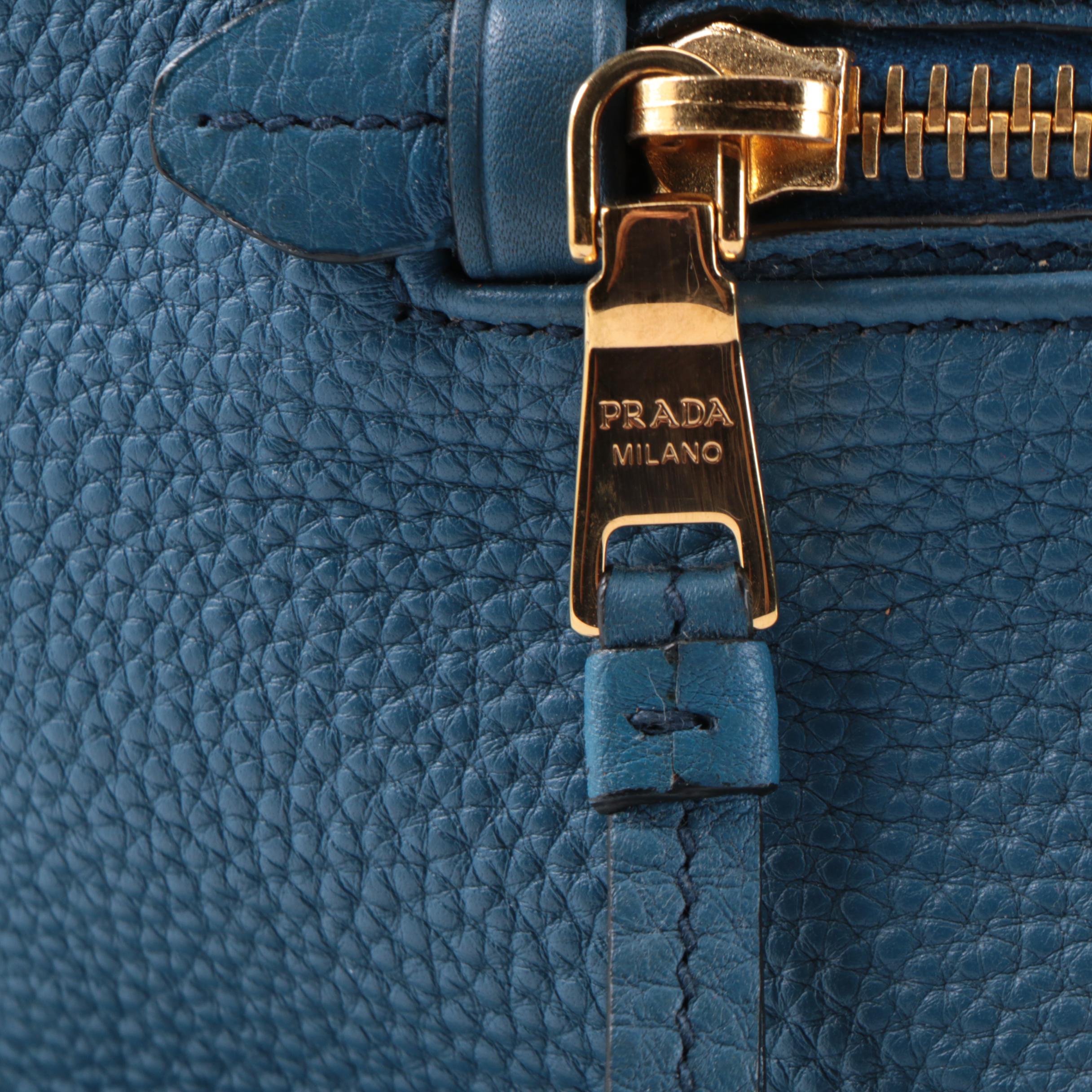 Prada Two Handle Satchel in Cobalt Vitello Daino Leather