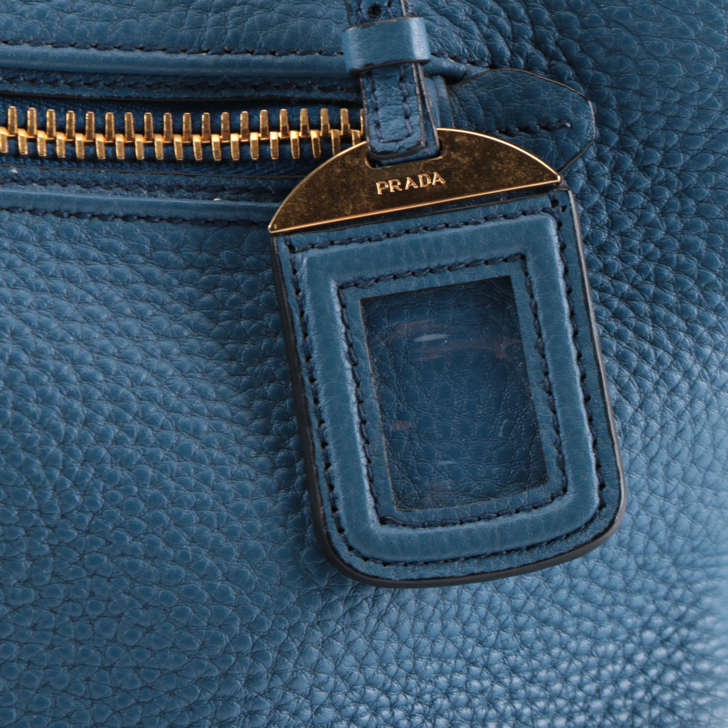 Prada Two Handle Satchel in Cobalt Vitello Daino Leather