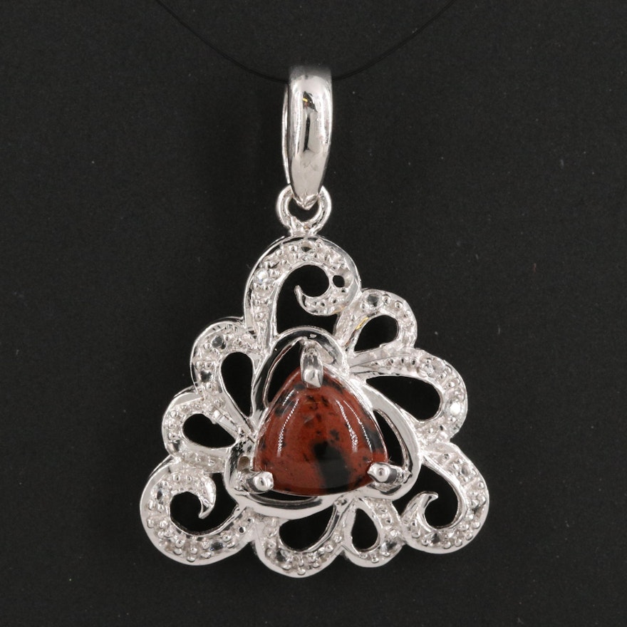 Sterling Silver Mahogany Obsidian and Topaz Scrollwork Pendant