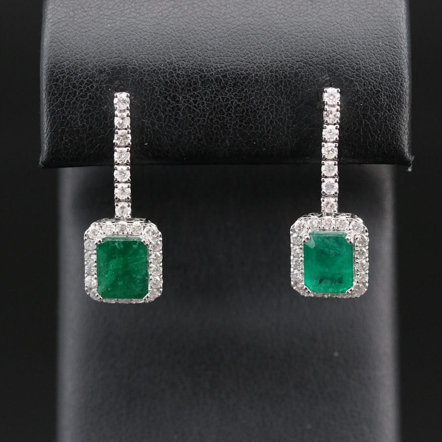 14K 4.24 CTW Emerald and 1.55 CTW Diamond Earrings