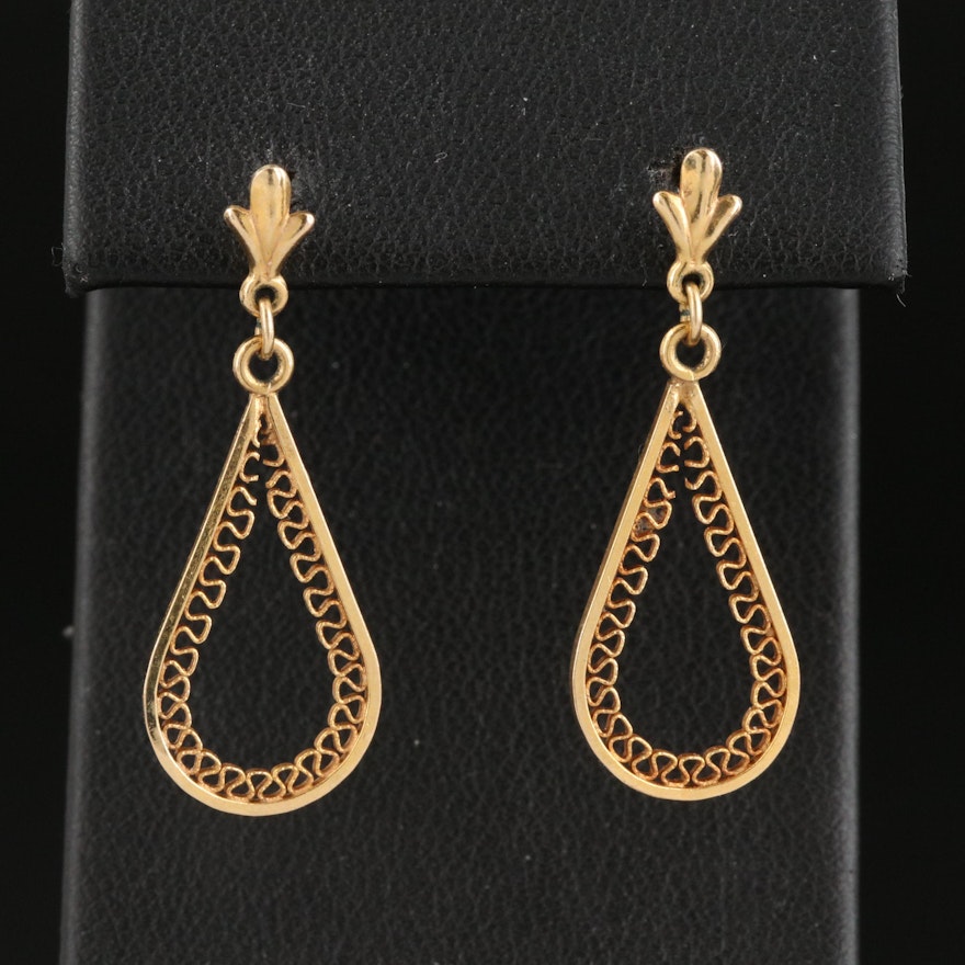 14K Teardrop Filigree Earrings