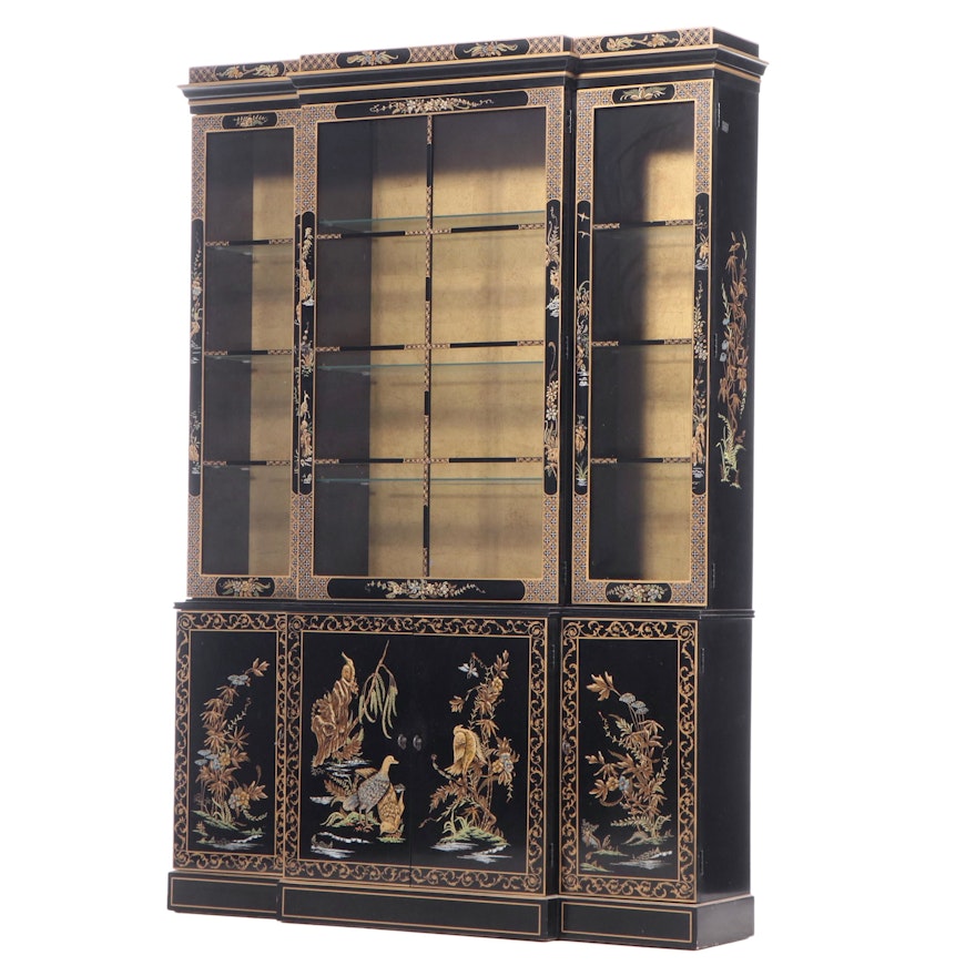 Chinese Black, Gilt, and Polychrome-Lacquered China Cabinet