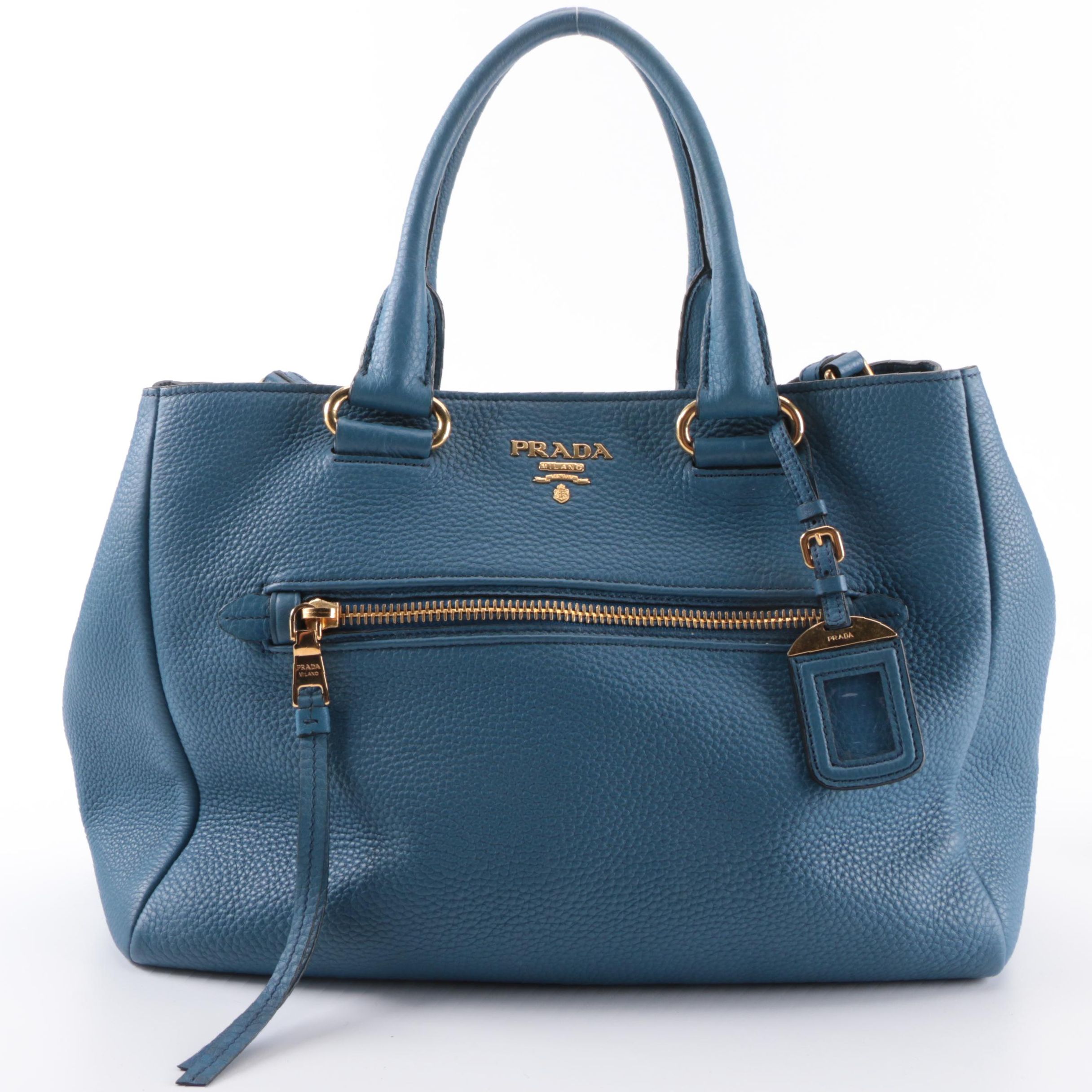 Prada Two Handle Satchel in Cobalt Vitello Daino Leather