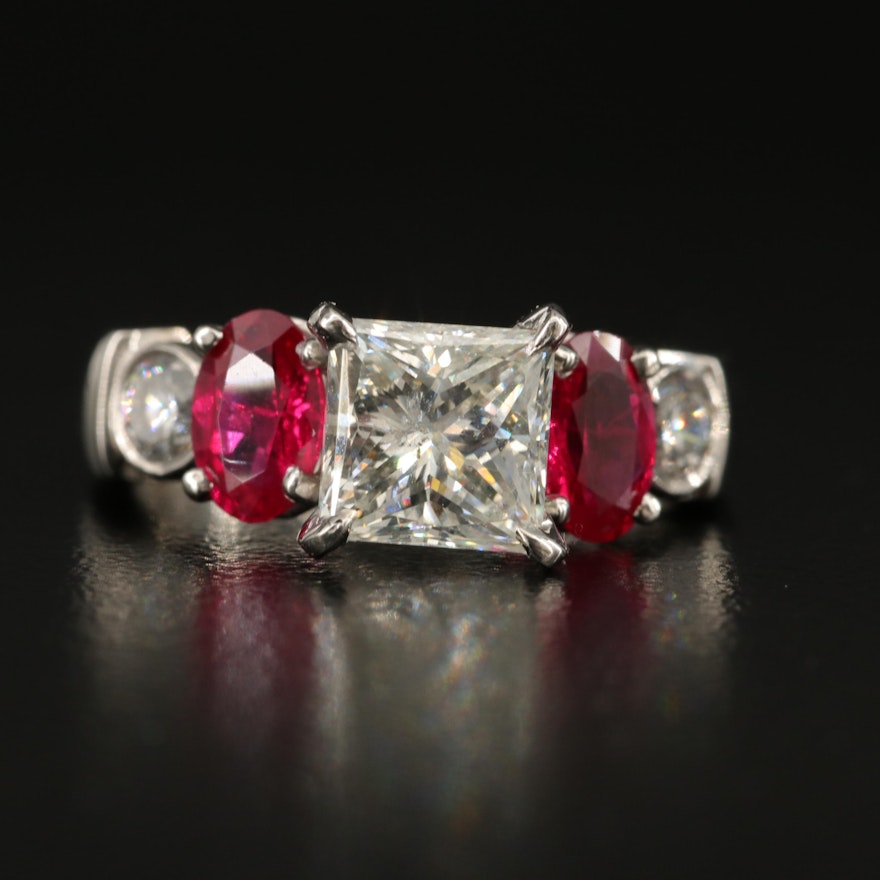 Platinum 1.57 CTW Diamond and Ruby Ring