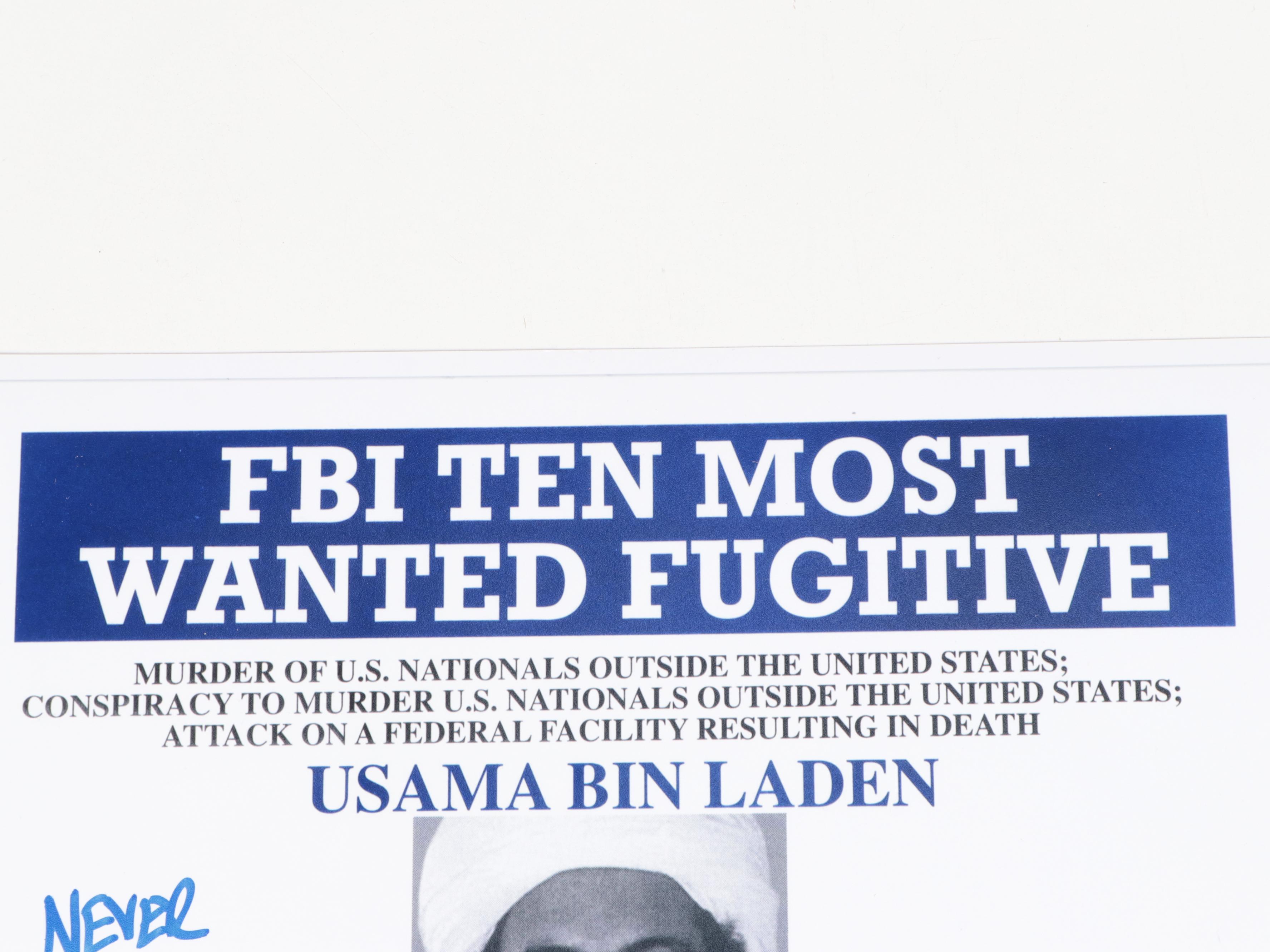 Robert O'Neill Signed Usama Bin Laden "Never Quit" FBI Wanted Poster Print, JSA