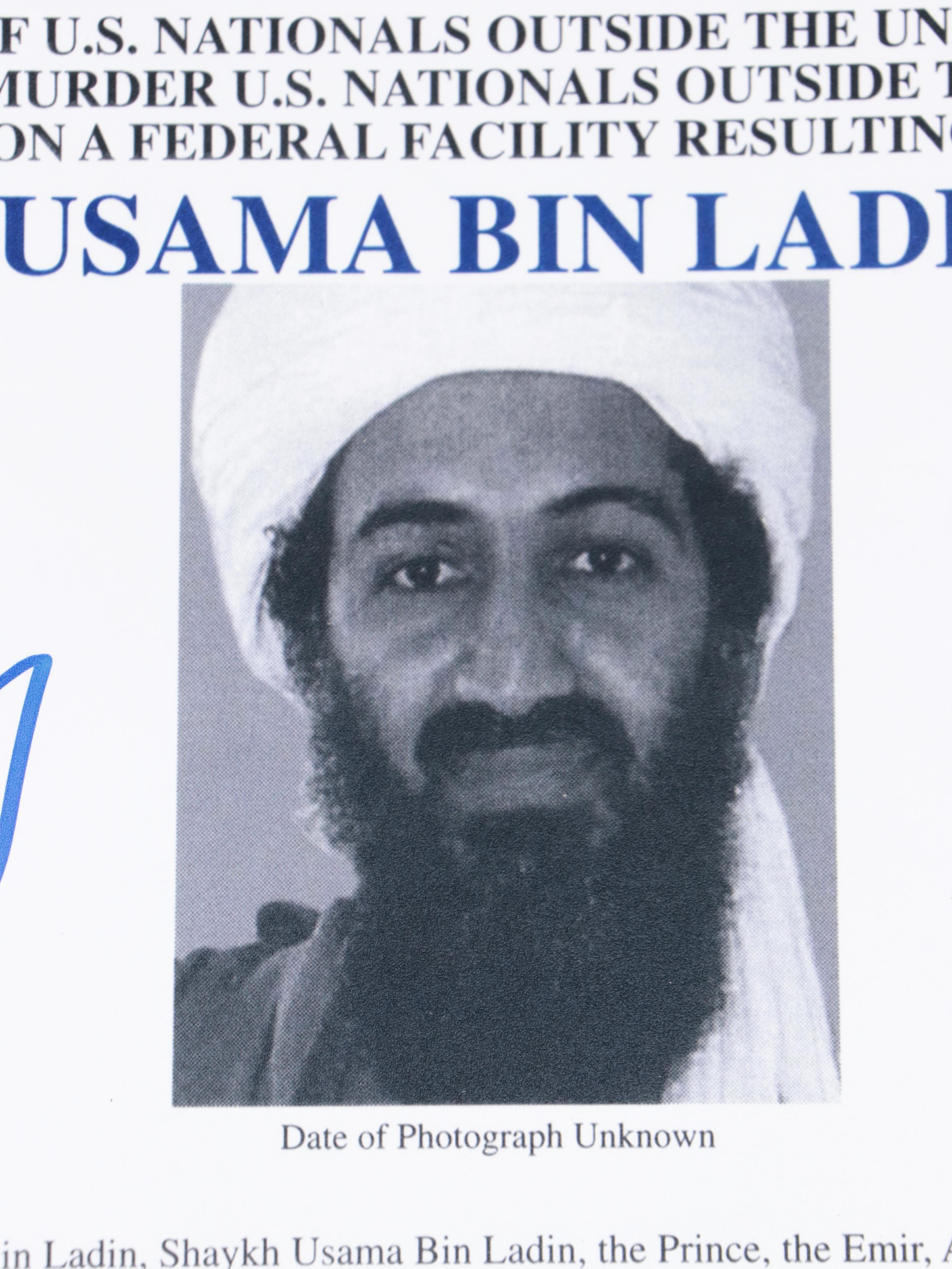 Robert O'Neill Signed Usama Bin Laden "Never Quit" FBI Wanted Poster Print, JSA