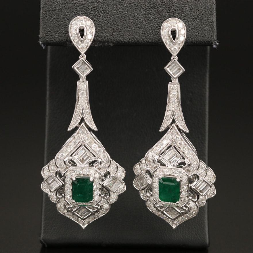 14K 3.16 CTW Emerald and 4.85 CTW Diamond Earrings