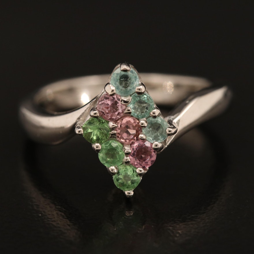 Sterling Tsavorite Garnet and Tourmaline Ring