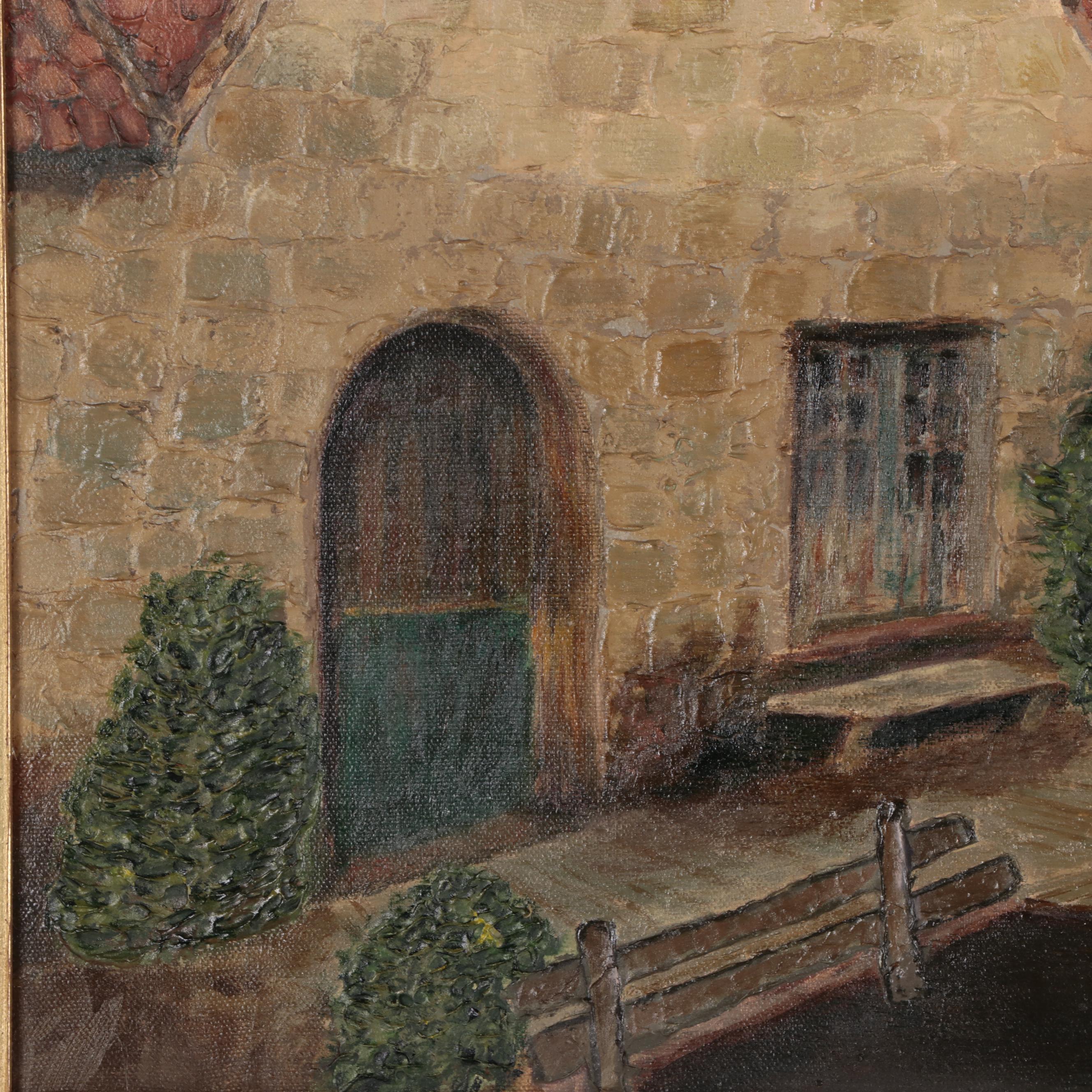 Oil Painting of Belgium Canal Houses, Circa 1970