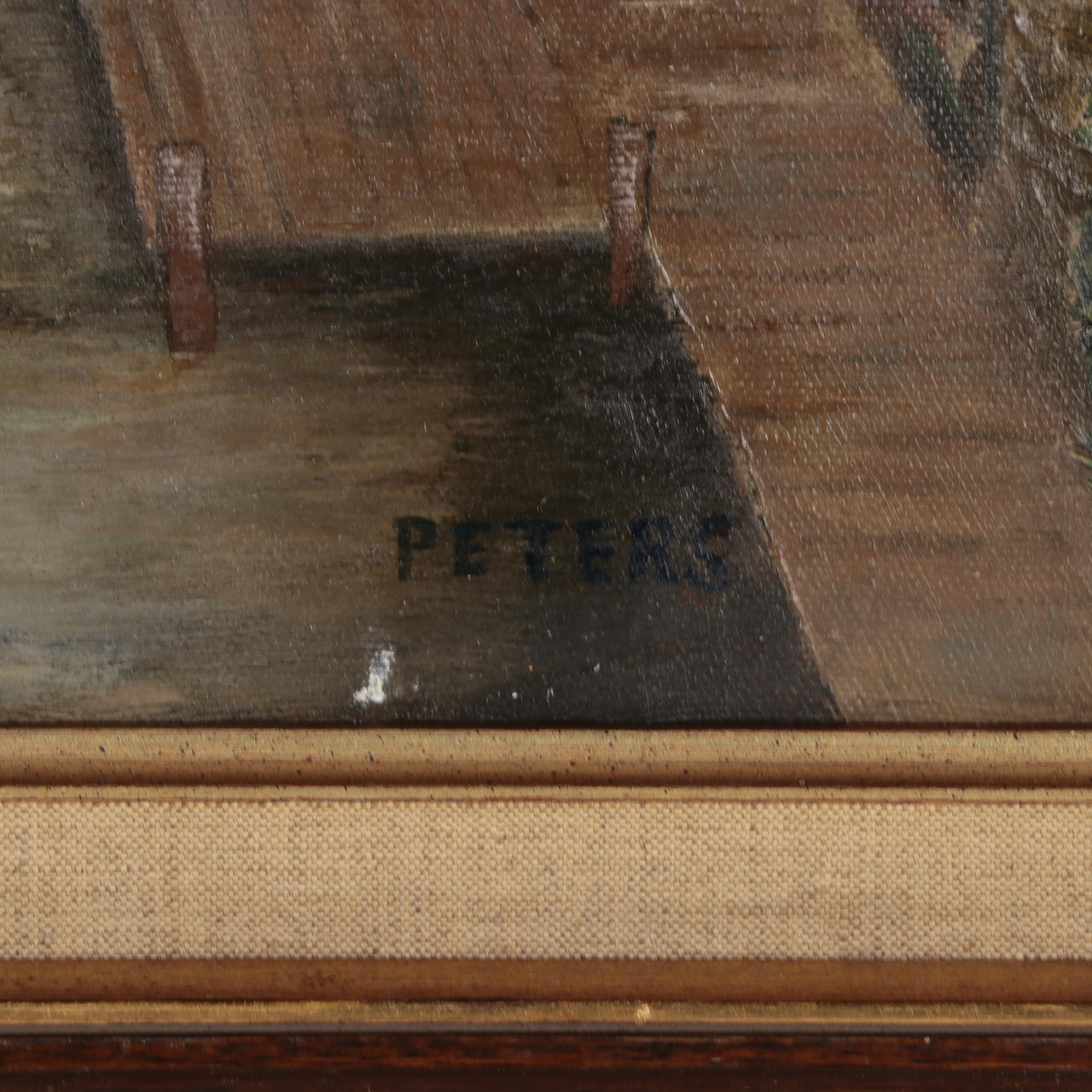 Oil Painting of Belgium Canal Houses, Circa 1970