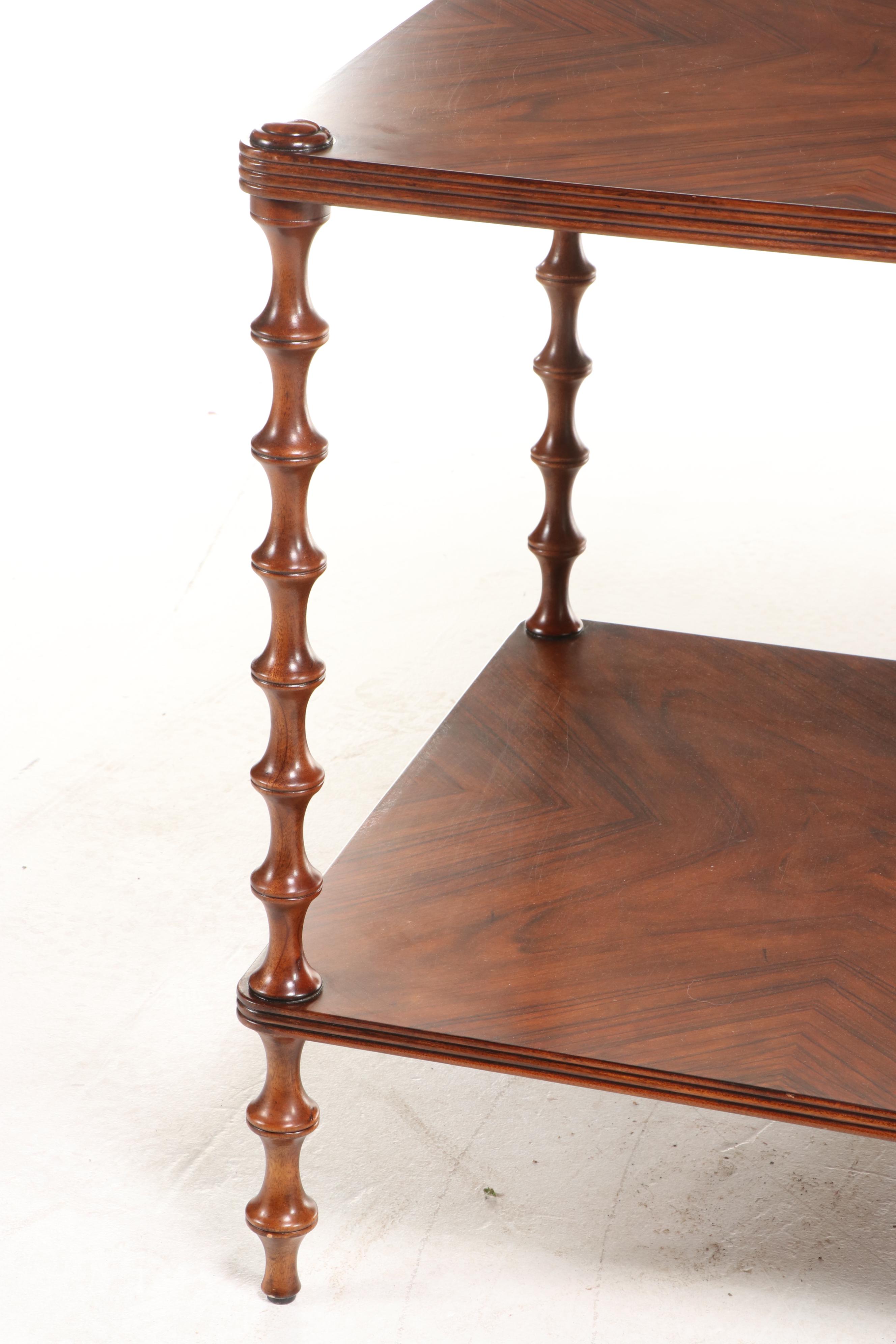 Pair of Theodore Alexander Pacific Walnut Bobbin-Turned Side Tables