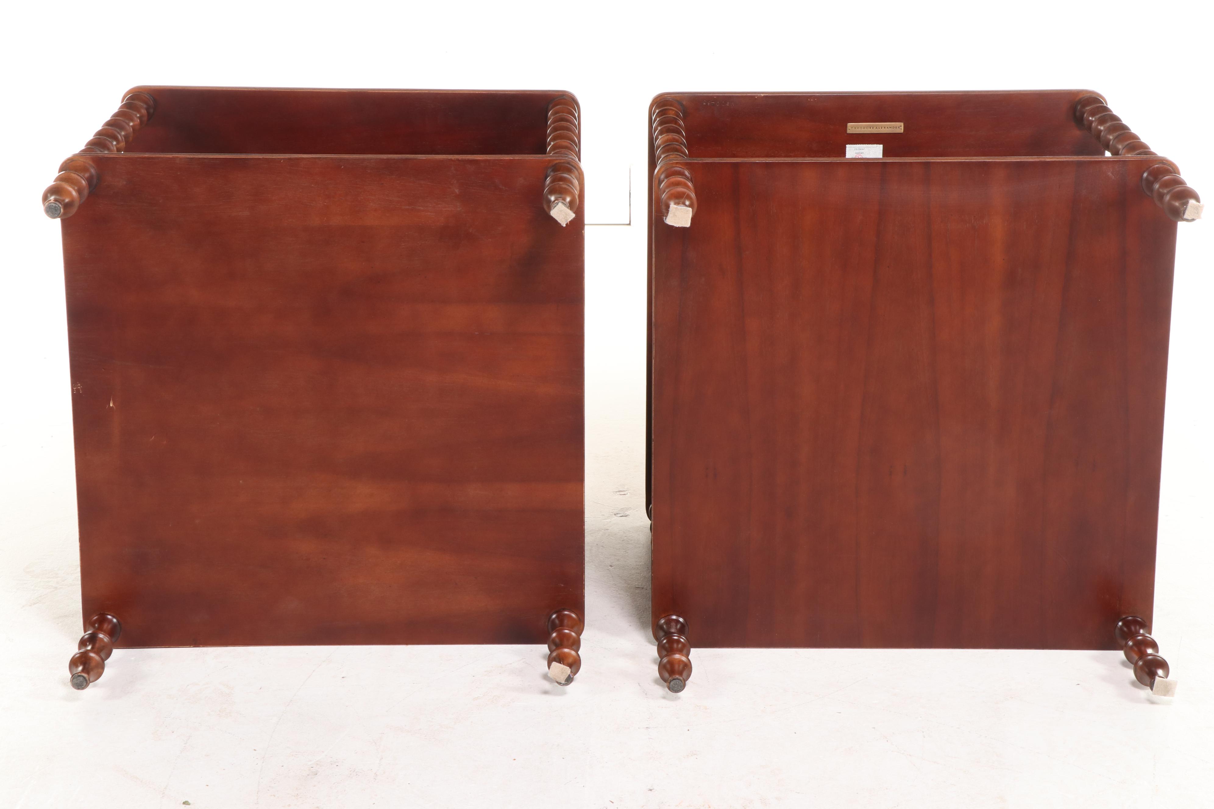 Pair of Theodore Alexander Pacific Walnut Bobbin-Turned Side Tables